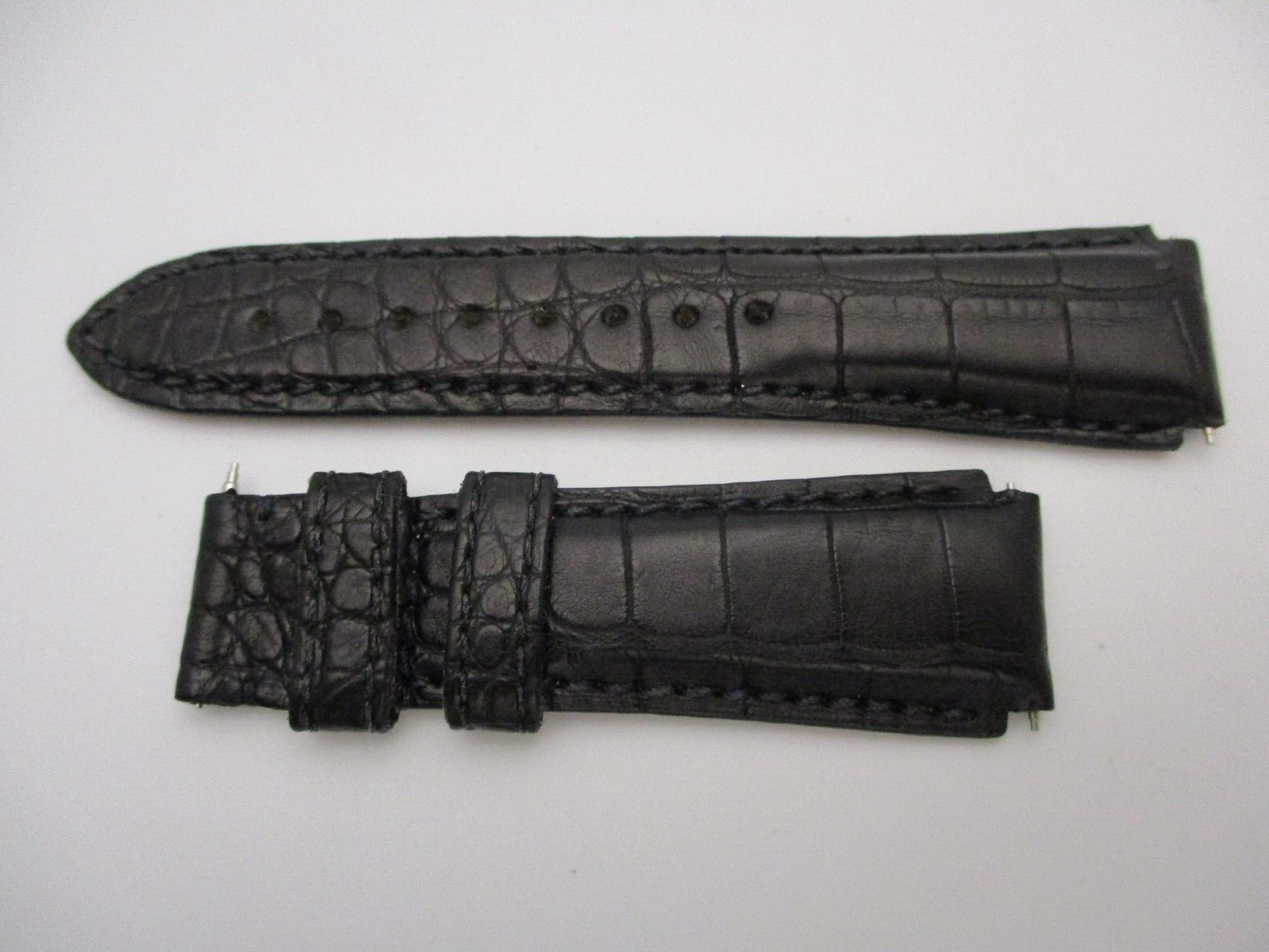 KRIEGER 20mm Lug-End Black Alligator Leather Watch Straps 1078 115mm+77mm w/Pins