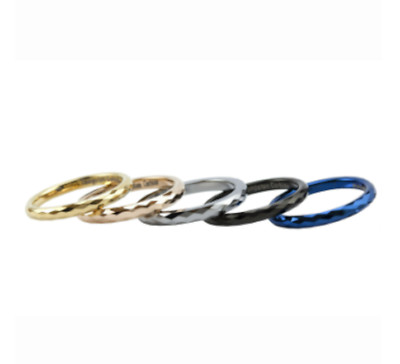 2mm Stackable Tungsten Ring Faceted Blue Gold Rose Black or Natural 4-12 in 1/4s