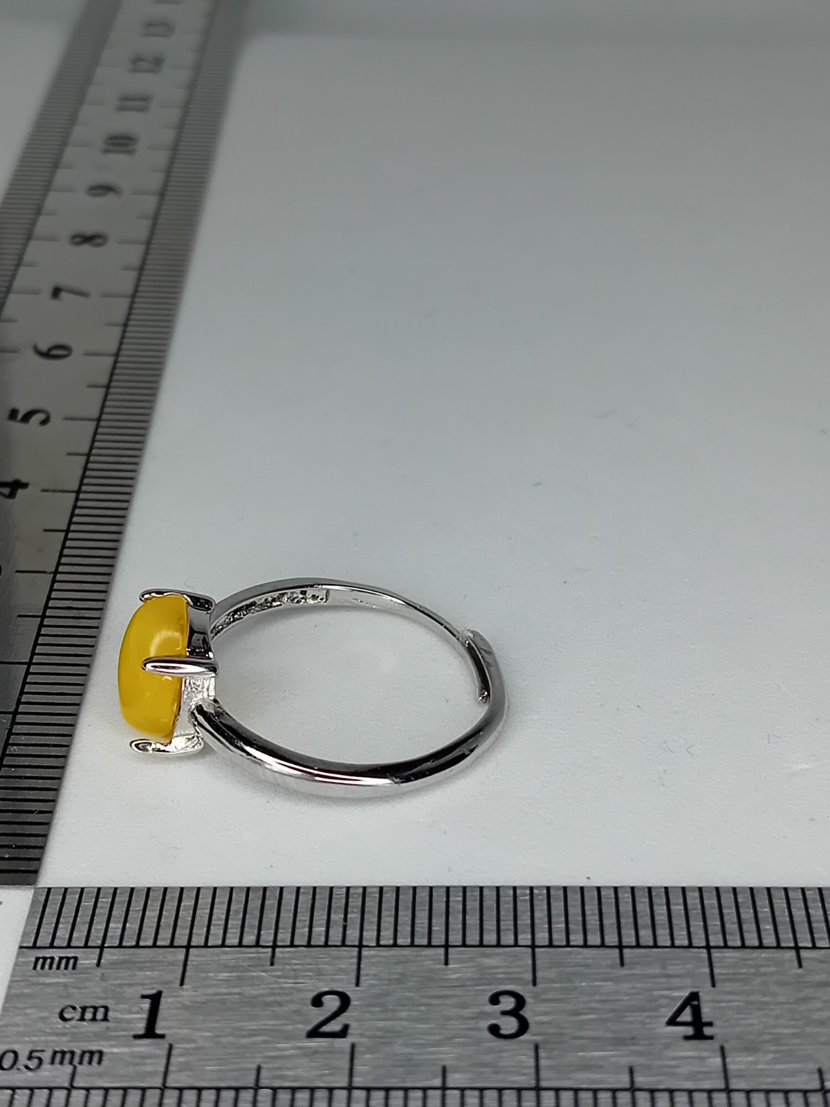 Honey Yellow Amber Crystal Gemstone Ring Adjustable Silver Tone Plated Simple