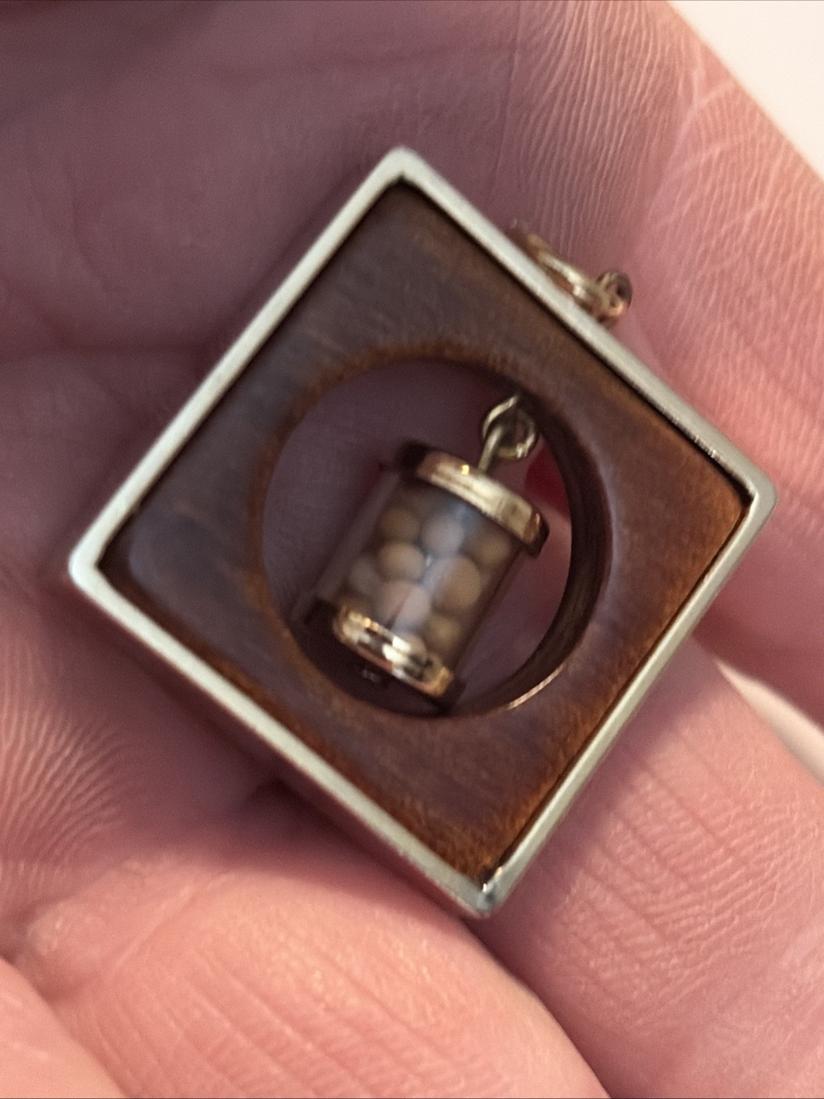 Vintage Rare Mustard Seed Faith Pendant Charm-capsule Dangles In Square