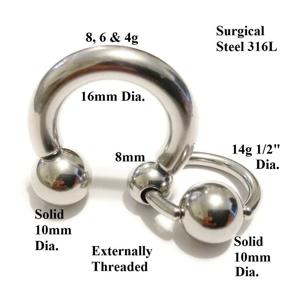 FRONT 10mm PENDULUM MOTION BALL Surgical Steel 8, 6 & 4g 5/8″ PA HORSESHOE.