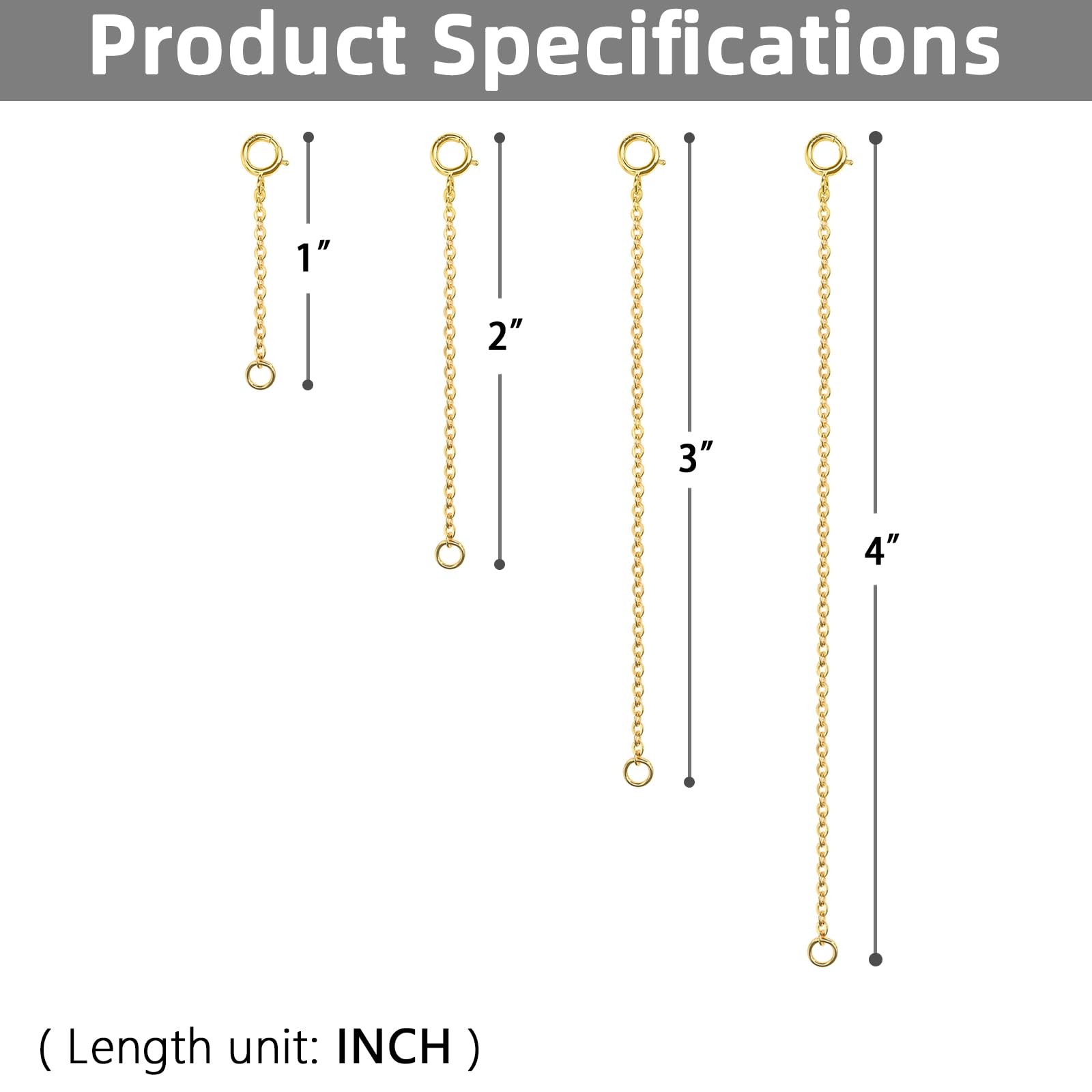 Gold & Silver Necklace Extender Set – 4 Pieces (1-4 Inches) Jewelry Chain