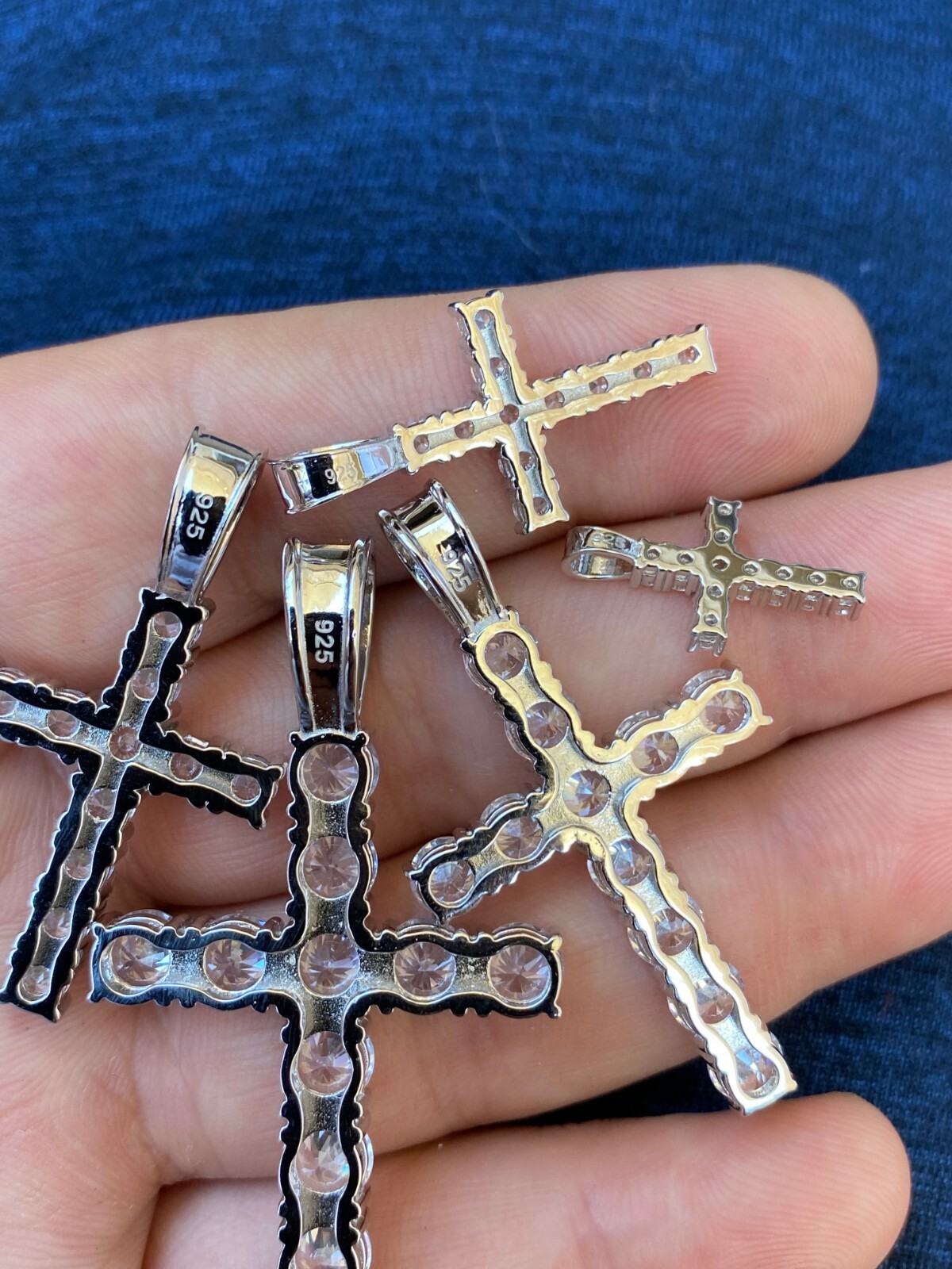 Solid 925 Sterling Silver Tennis Cross Pendant Simulated Diamonds Men’s Ladies’