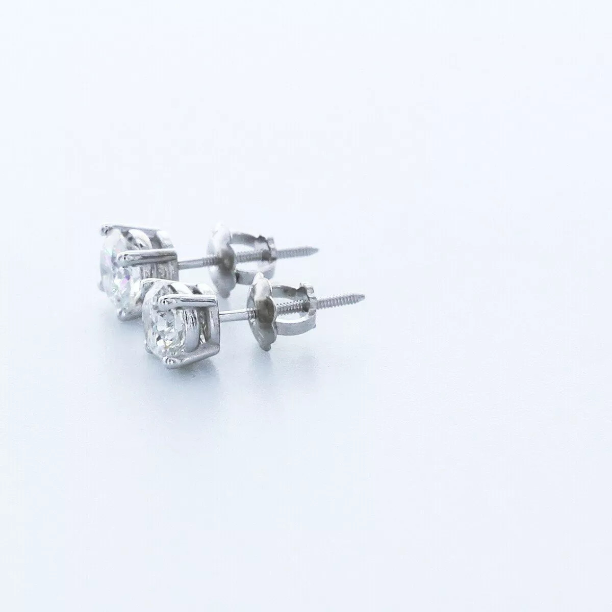 Stud Earrings Solid 14K White Gold Classic 1.39 CT Round Natural Diamond F SI1