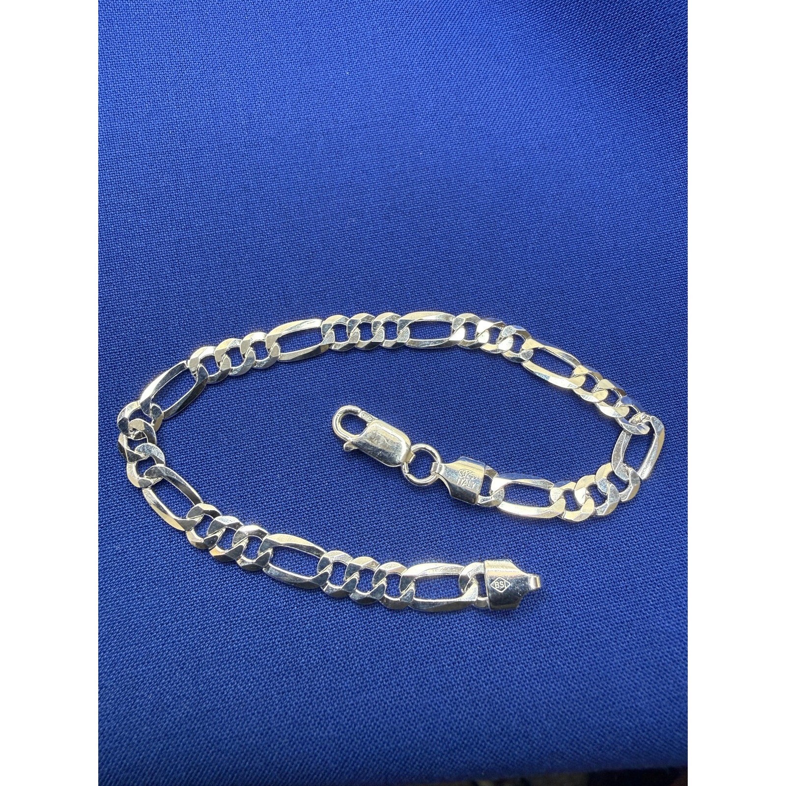 925 Italy Sterling Silver Flat Figaro Link Bracelet 5.7mm 8