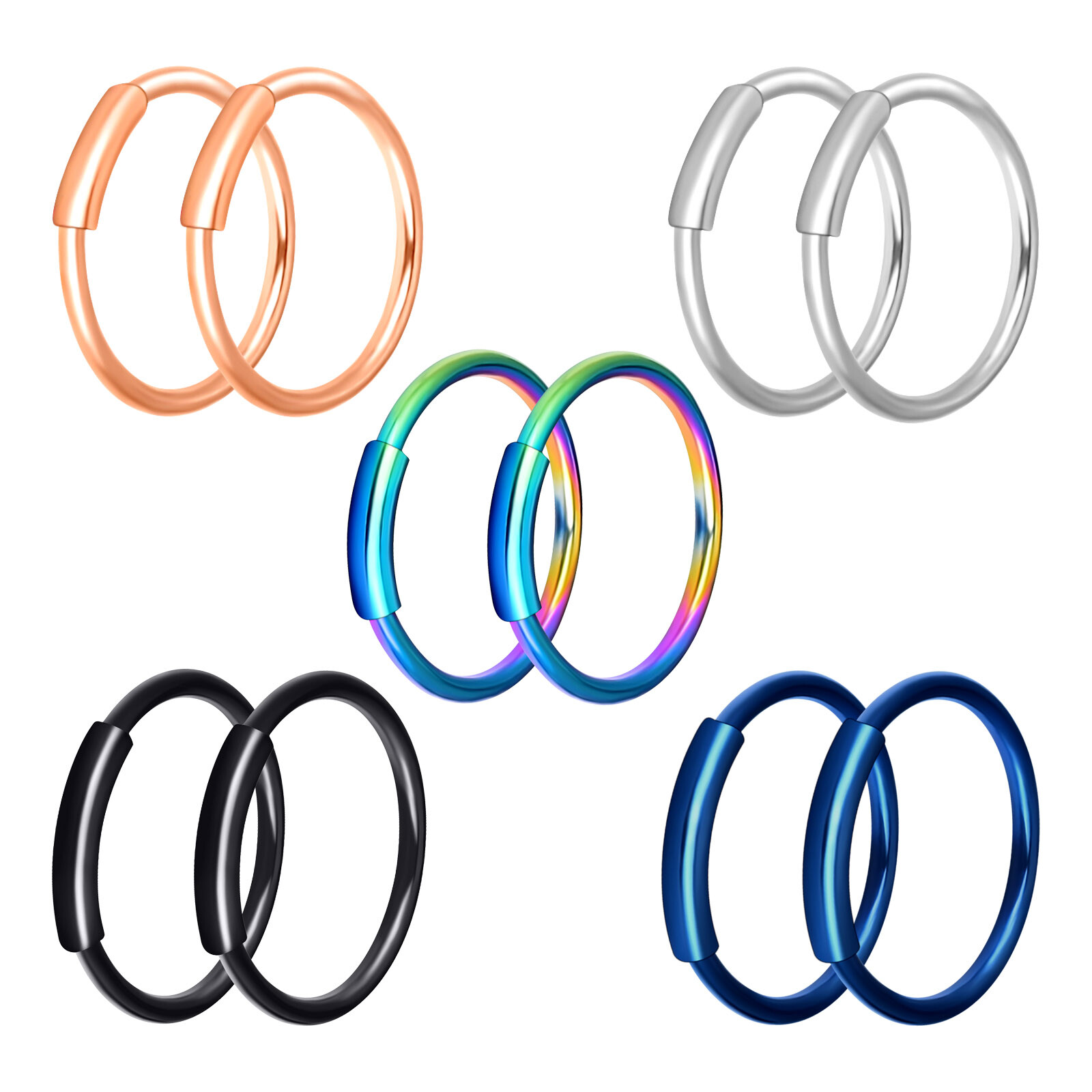 2Pcs Surgical Steel Hinged Nose Ring Hoop 20G Nostril Cartilage Earring Piercing