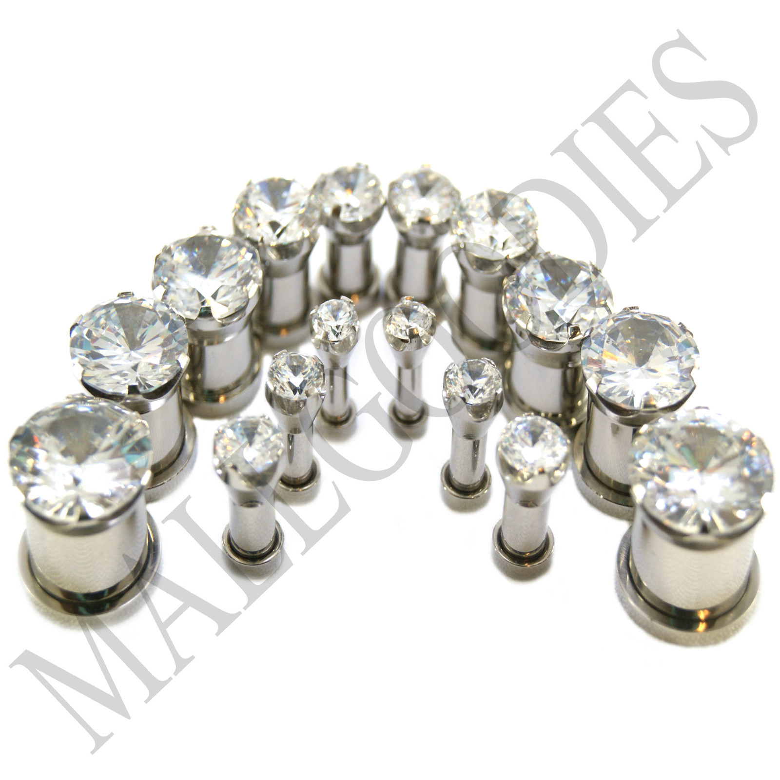 V076 Screw-on/fit Solid Clear CZ Prongs Retainers Ear Plugs 8G – 5/8″ Earrings