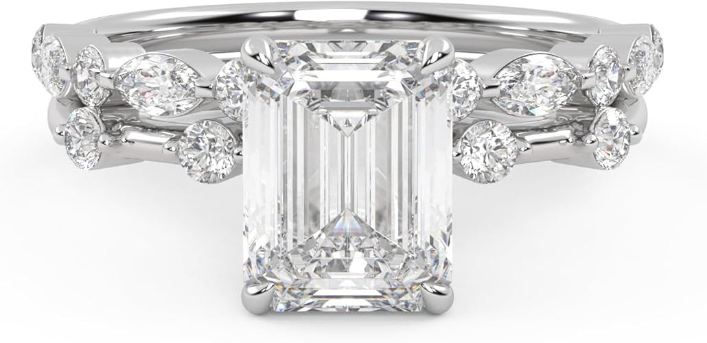 2.60 Ct Lab Grown Diamond Engagement Bridal Ring Set 14K Or 18K Gold Emerald Cut