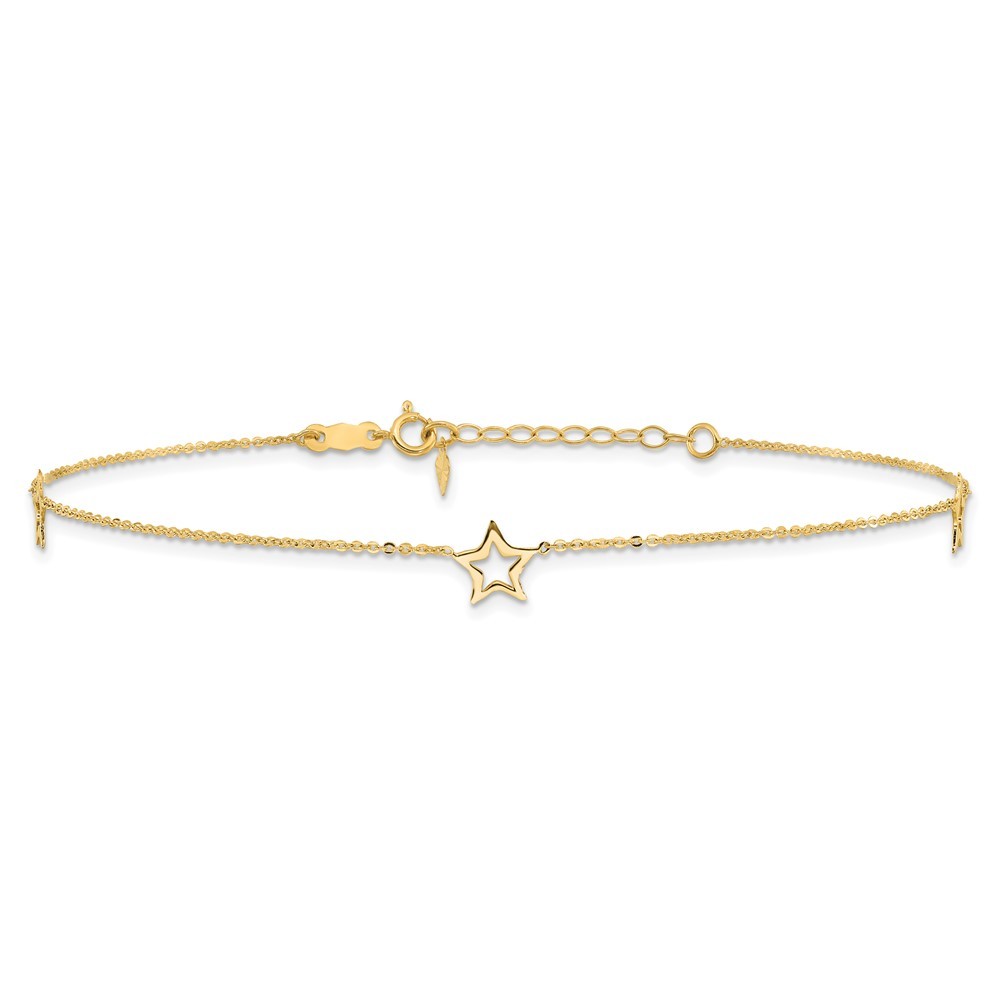 14k Yellow Gold Adjustable Star 9in Plus 1in extension Anklet 1.05g