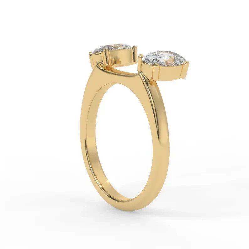 3TCW Lab Grown Diamond Wrap Custom Double Oval Wedding Ring 14k Yellow Gold