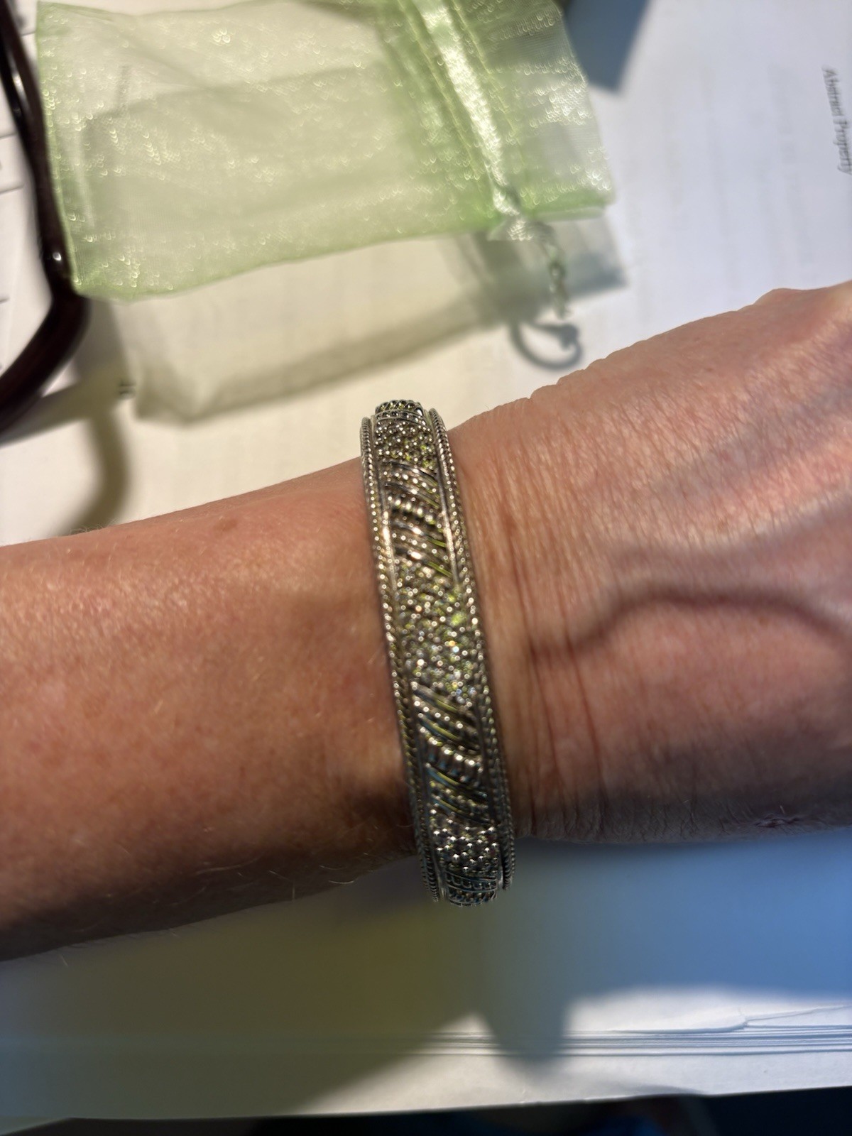 Judith Ripka Sterling Silver CZ Diamonique Hinged Cuff Bracelet