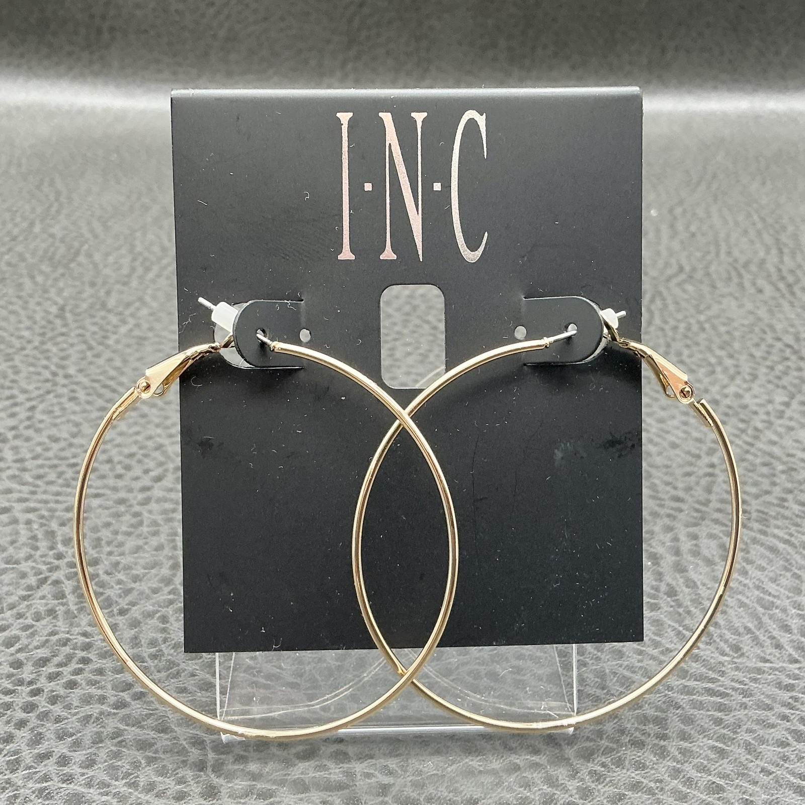 INC International Concepts Hoop Earrings Women Gold Tone Large Latch Back Round