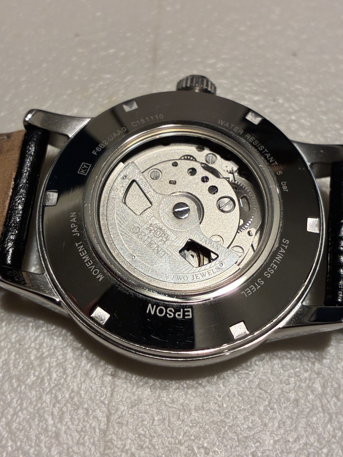 Orient Men’s Sun And Moon Automatic Watch Silver Stainless Case Black Leather