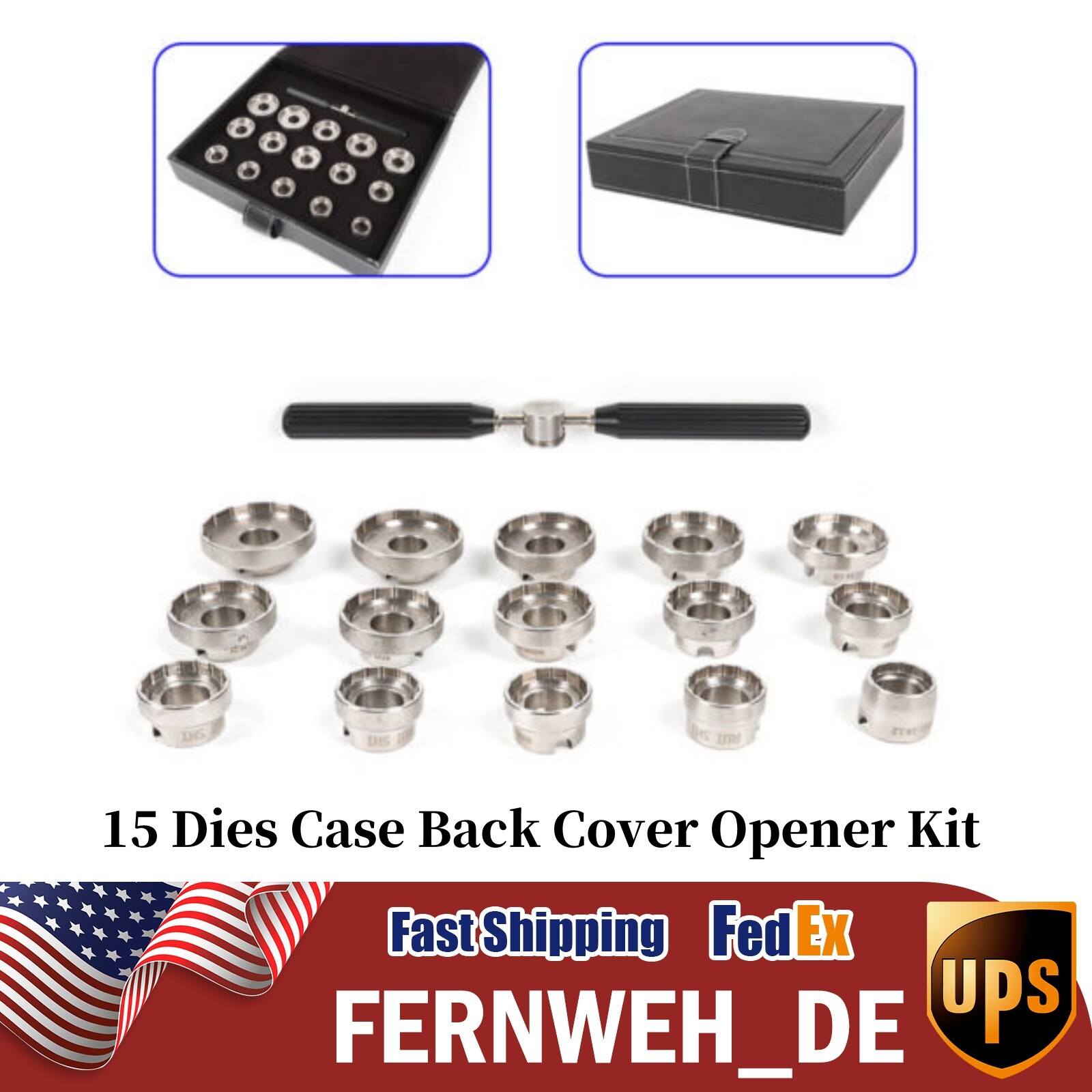 15 Dies Watch Back Case Opener Die Fit Breitling Removal Tool Opener Kit USA