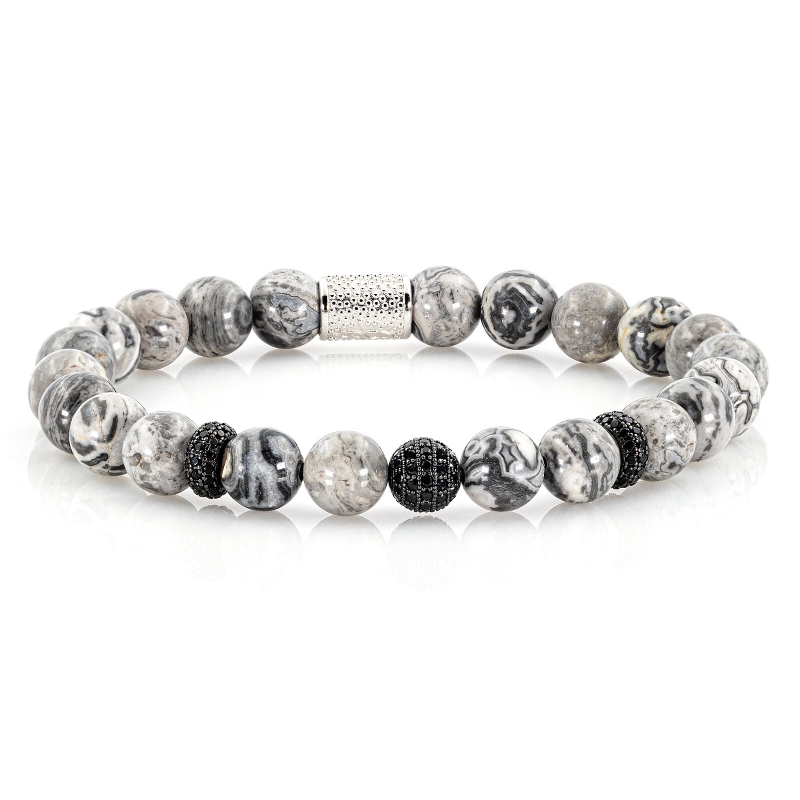 Jasper 925 Sterling Silver Bracelet Bracelet Beaded Bracelet Zircon 8mm Beads