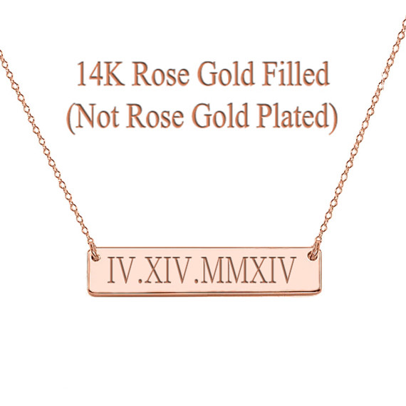 Personalized Monogram Initial Name Bar Necklace 14K Rose Gold Filled Custom