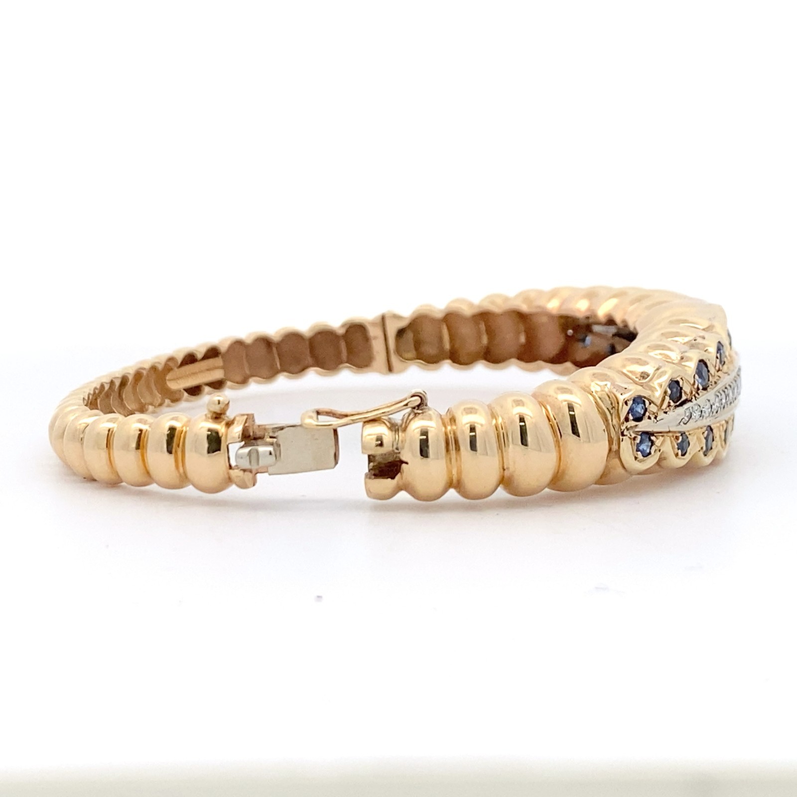 Estate Dankner 10k/14k Yellow Gold Sapphire Diamond Bangle Cuff Tennis Bracelet
