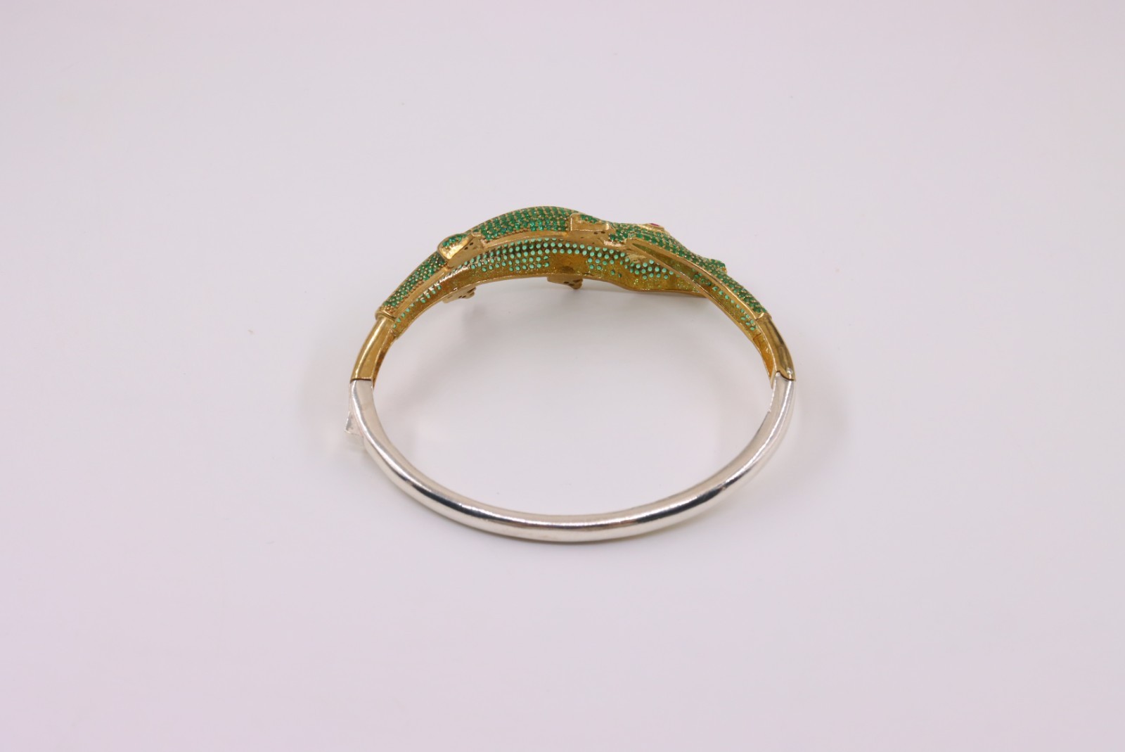 Sterling Silver 925 and Bronze Handmade Crocodile Emerald Cuff Bracelet