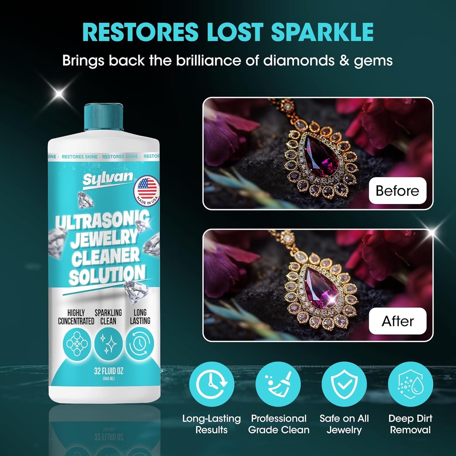 32 Oz Ultrasonic Jewelry Cleaner Solution Concentrate with Free Cloth