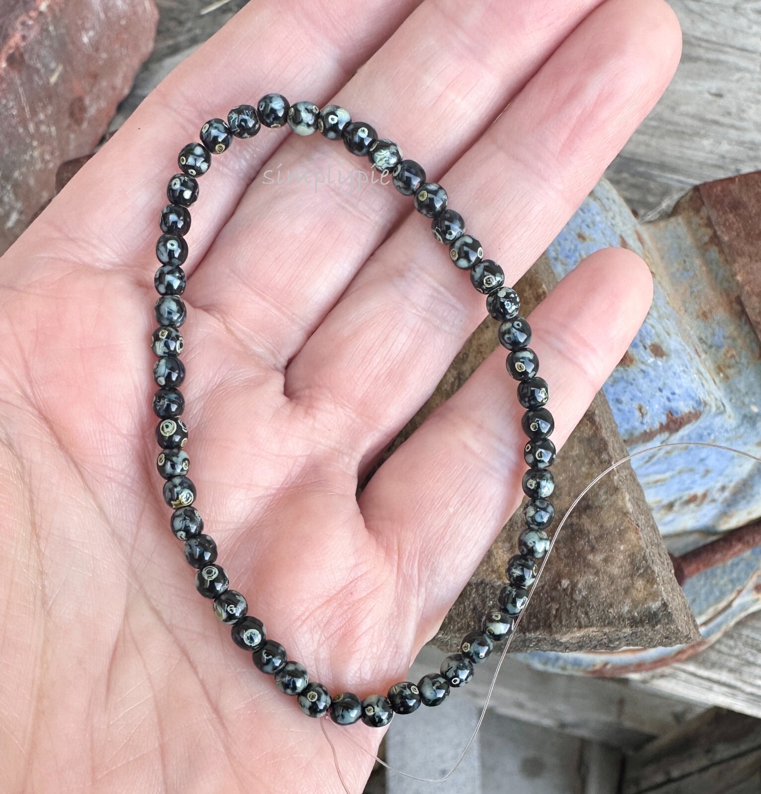 Jet Black Picasso Czech Glass Beads 4mm Round 50 Pcs Opaque Smooth Druk