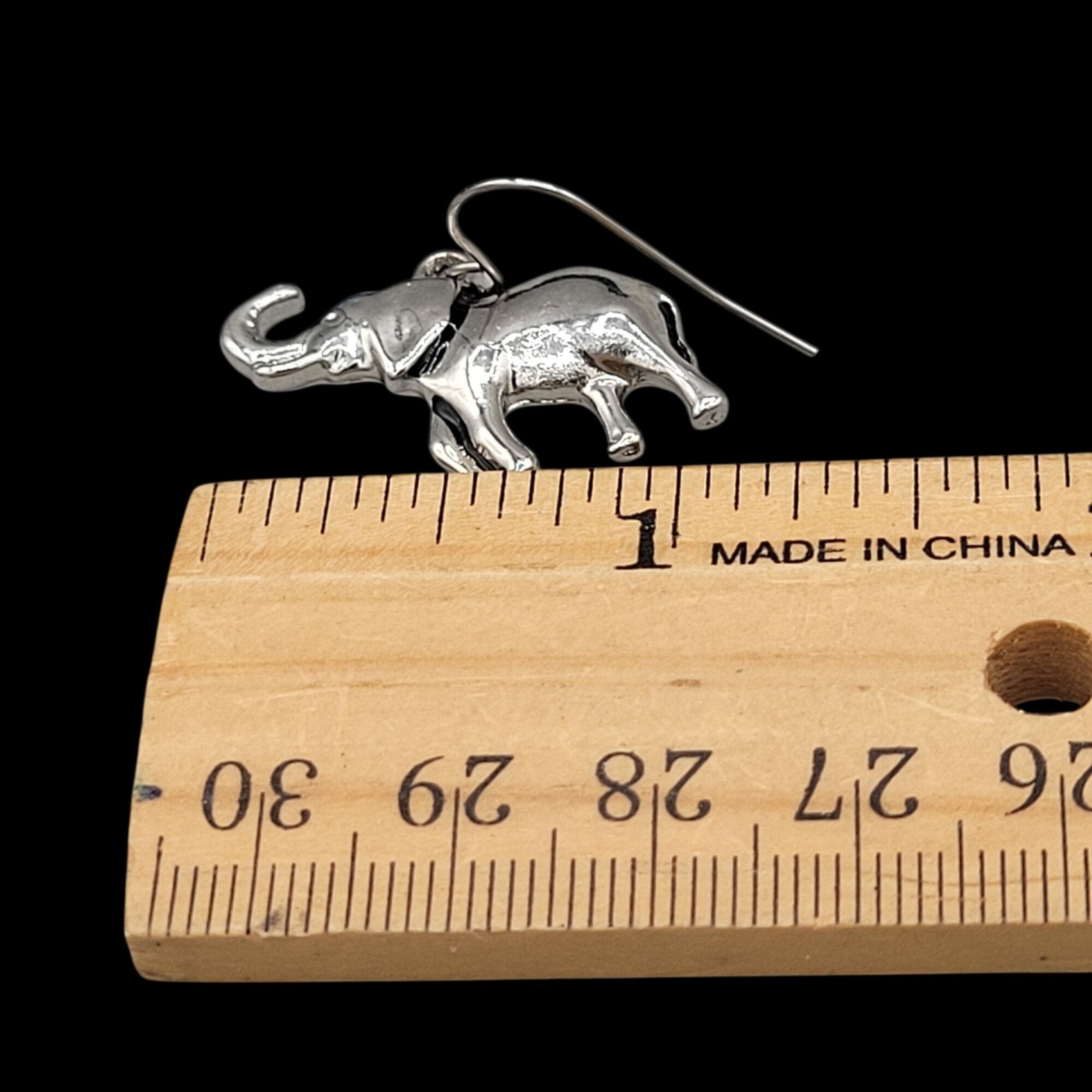 Mini Elephant Earrings Polished Silver Tone Finish Lucky Trunk Up Fish Hook