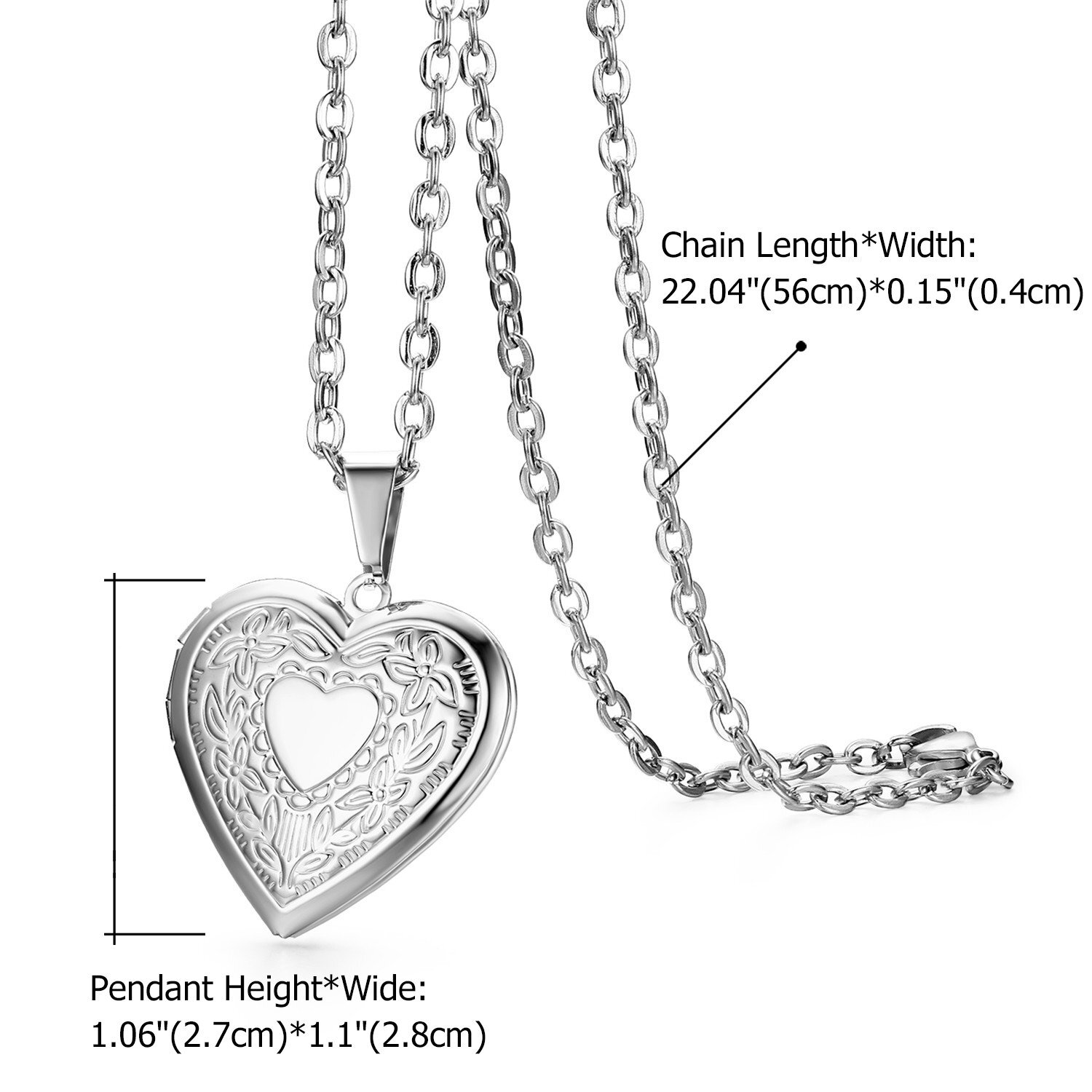 Stainless Steel Pendant Necklace Heart Locket Photo Picture Pendant Chain Gift
