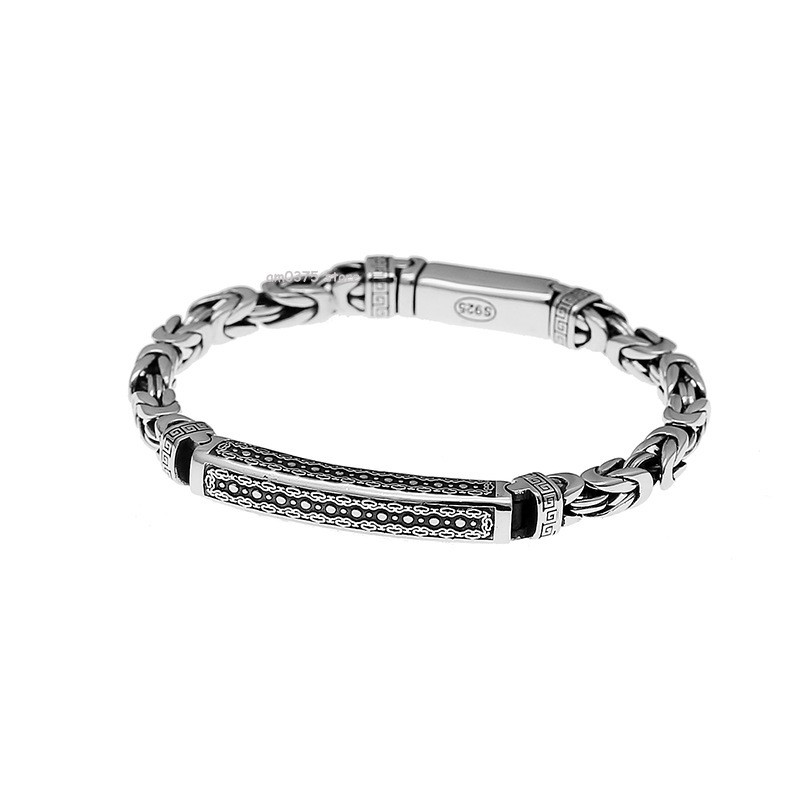 Pure S925 Sterling Silver Chain Men Women I Do Tube 5mm Byzantine Link Bracelet