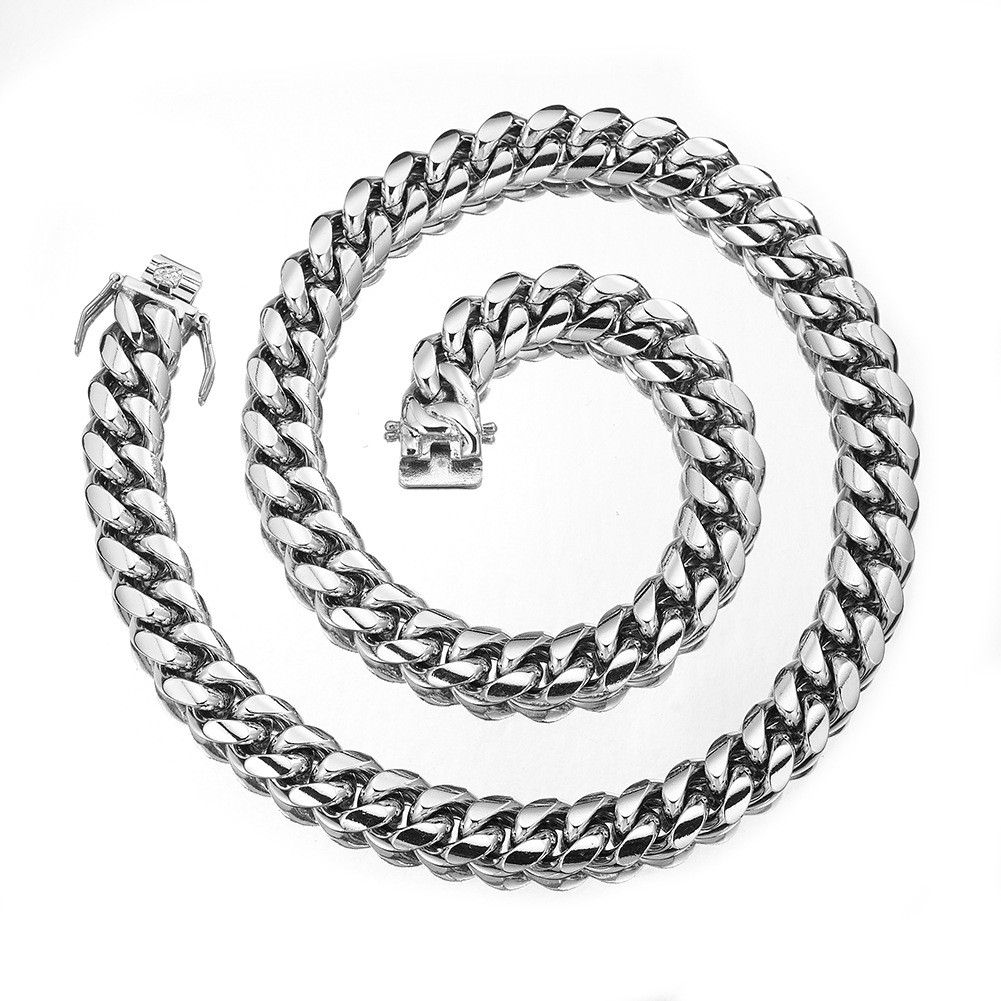 6-22mm Hip Hop Stainless Steel Miami Cuban Link Chain Necklace Silver Color