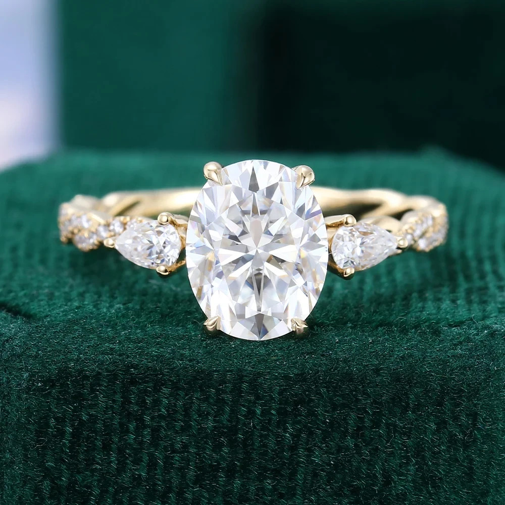 2.70 Ct Oval Cut E/VS1 Lab Grown Diamond Twisted Engagement Ring 14K Yellow Gold