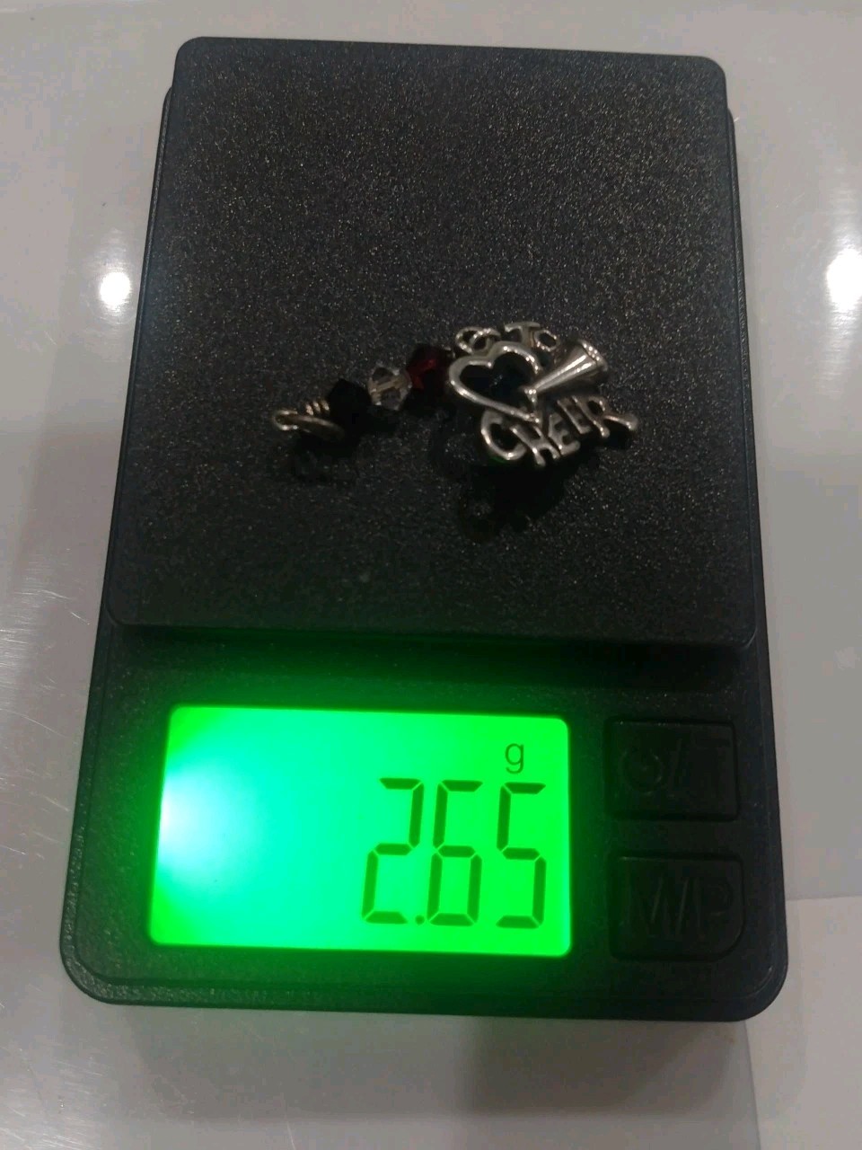 SJC Signed & 925 Marked Open Heart Cheer Charm Pendant Crystal Sterling Silver