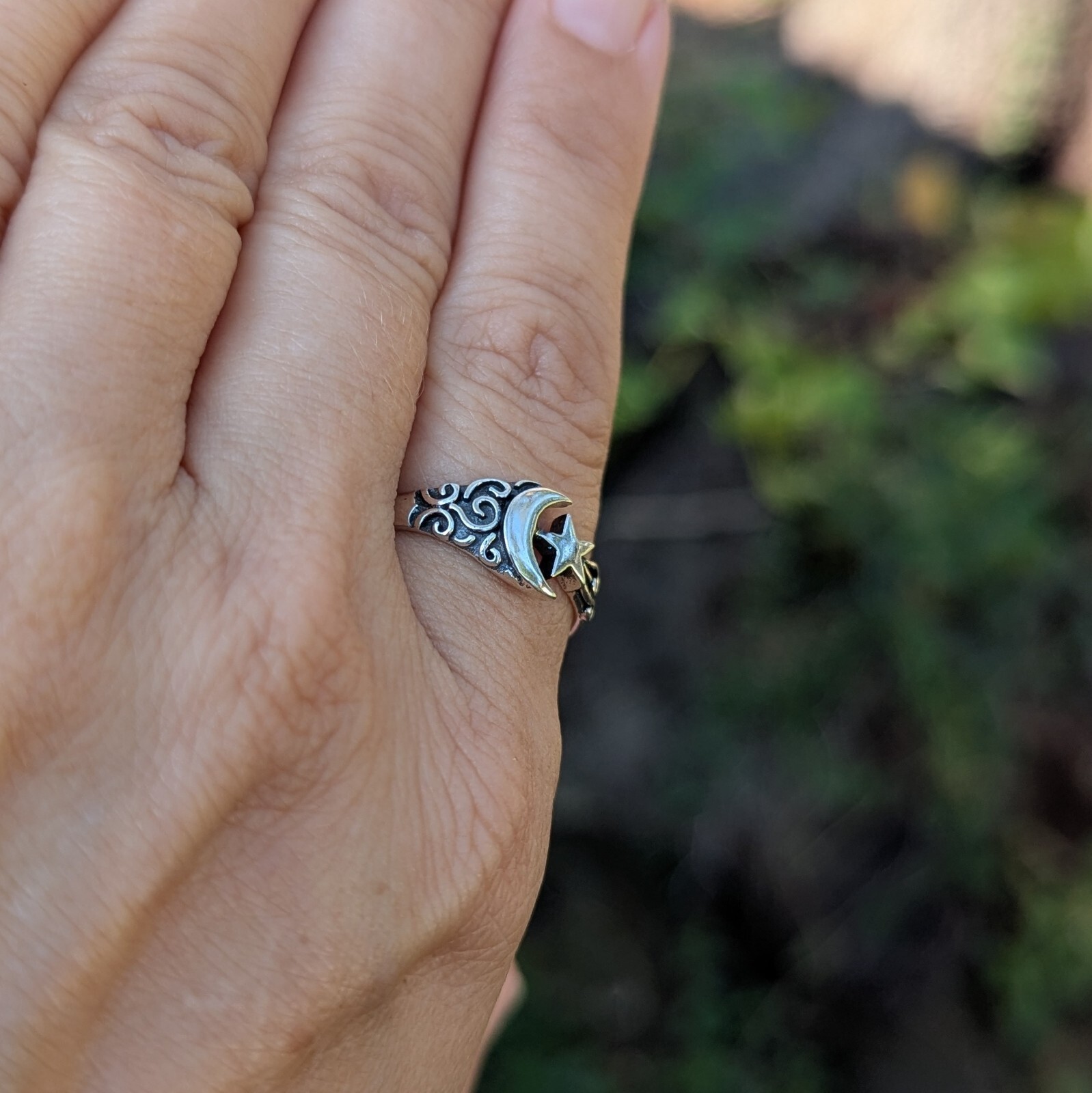 Sterling Silver 925 Sailor Crescent Moon & Star Ring Size 5.75, 7, 8, 8.5, 9.5