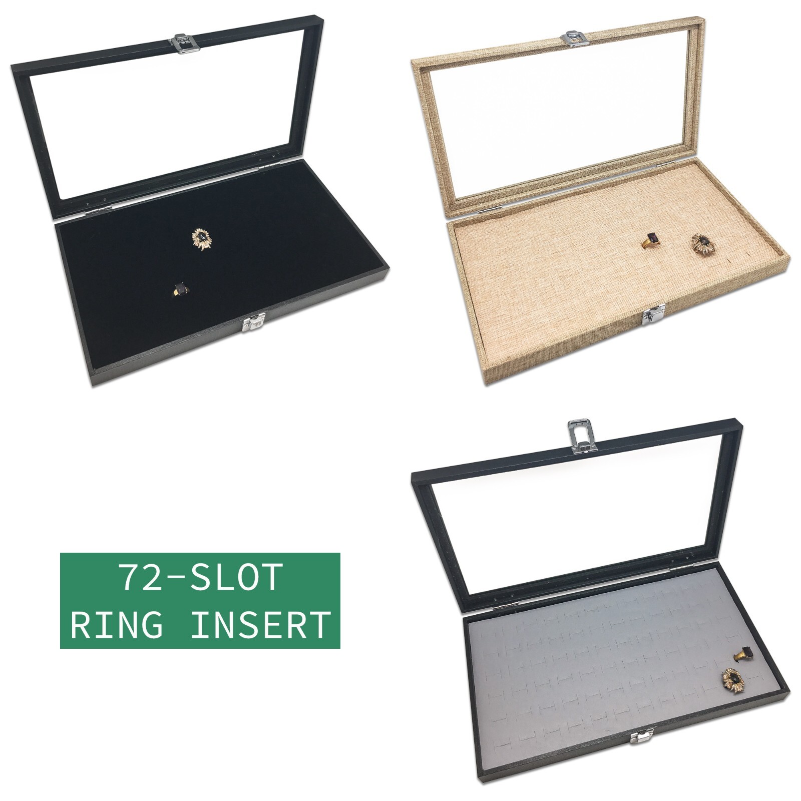 1 1/2″Black Plastic Stackable Display Jewelry Tray W Variety Compartment Inserts