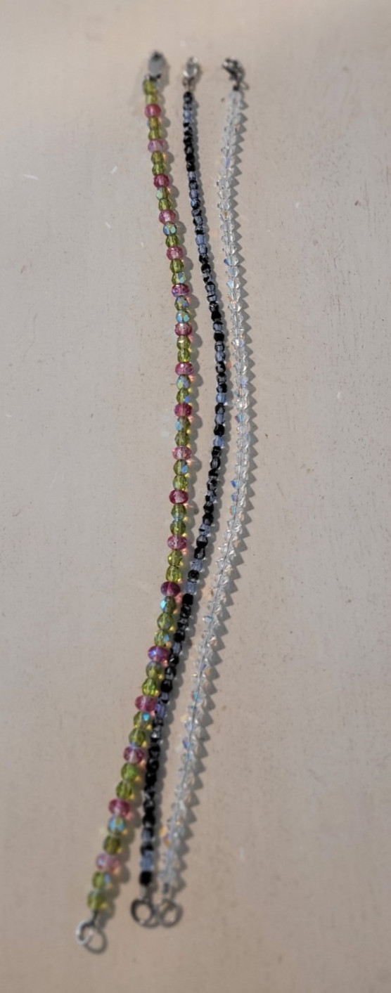 Lot of 3 925 Silver Crystal Beaded Ankle Bracelets 9-9.5″ long