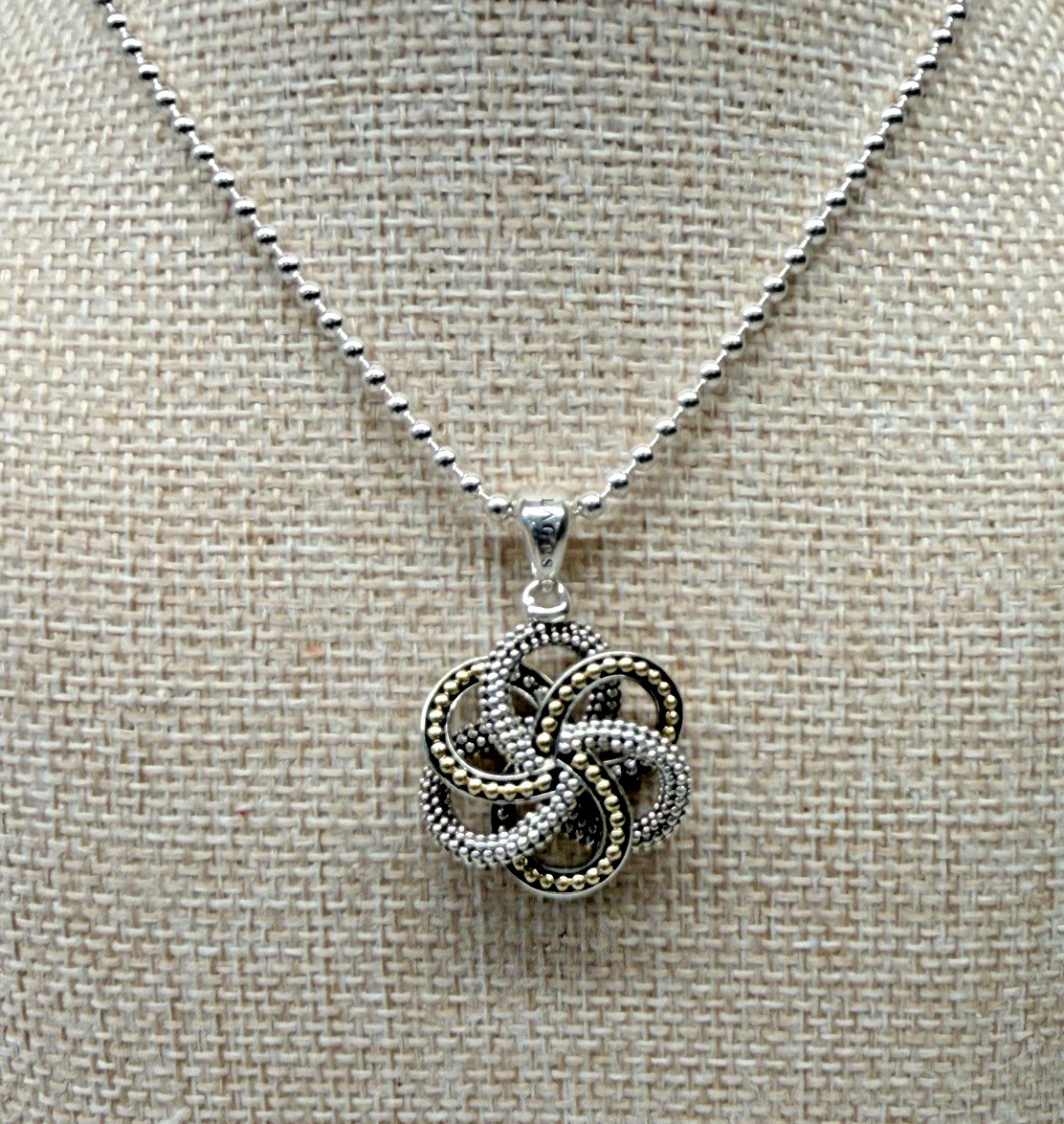 LAGOS LARGE LOVE KNOT TWO-TONE SILVER 18K GOLD PENDANT NECKLACE