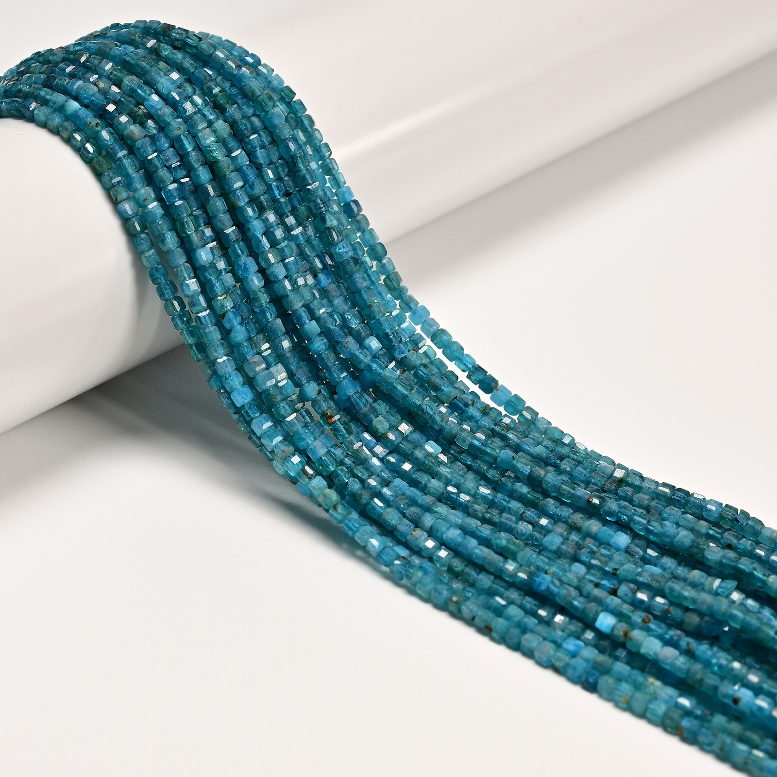 Natural Blue Apatite Faceted Cube Beads Size 2mm 15.5” Strand