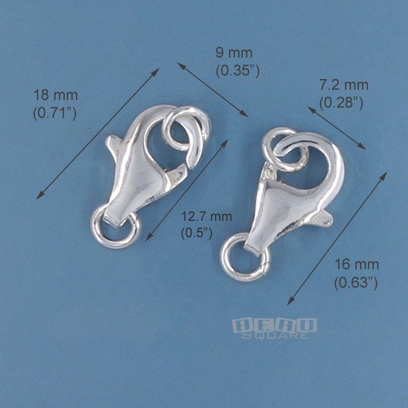2 Large Solid Sterling Silver Lobster Claw Clasps w/Closed Rings 7 x 13mm #33296