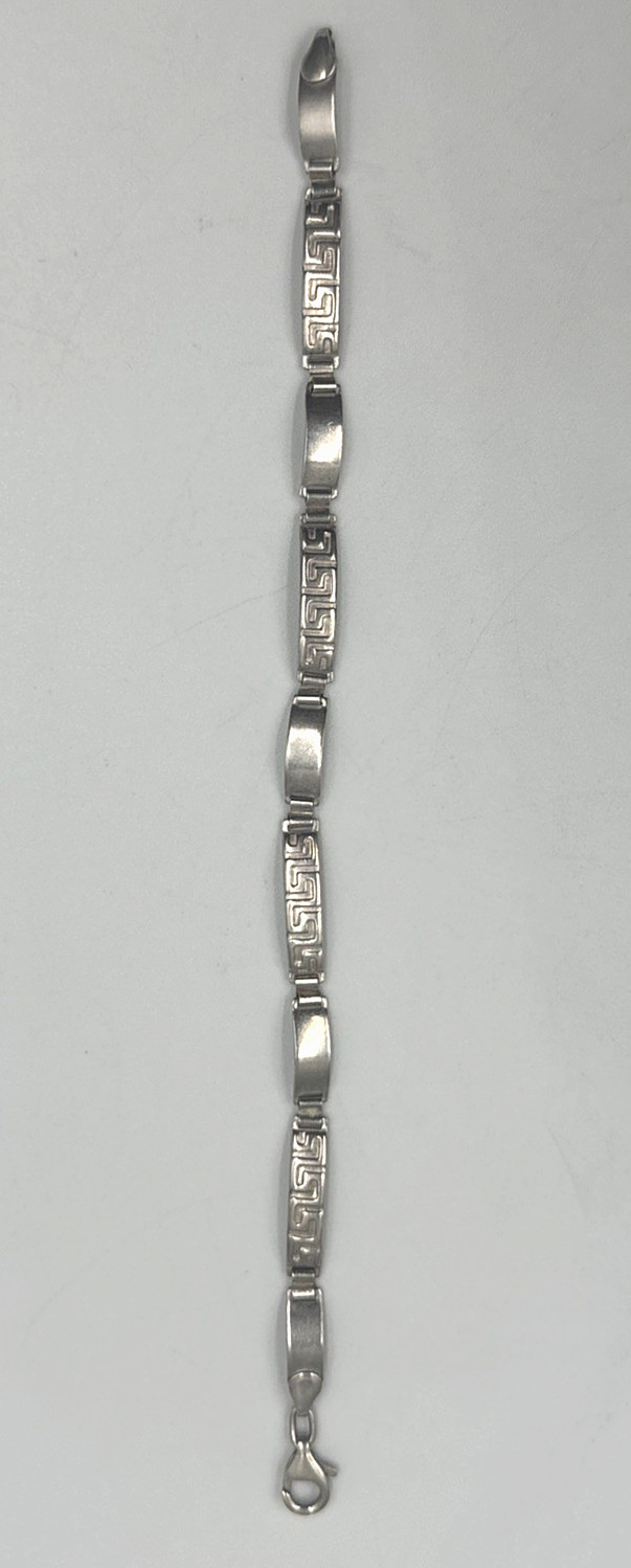 925 Sterling Silver Stampato Greek Key Link Bracelet Italy 8 Inches