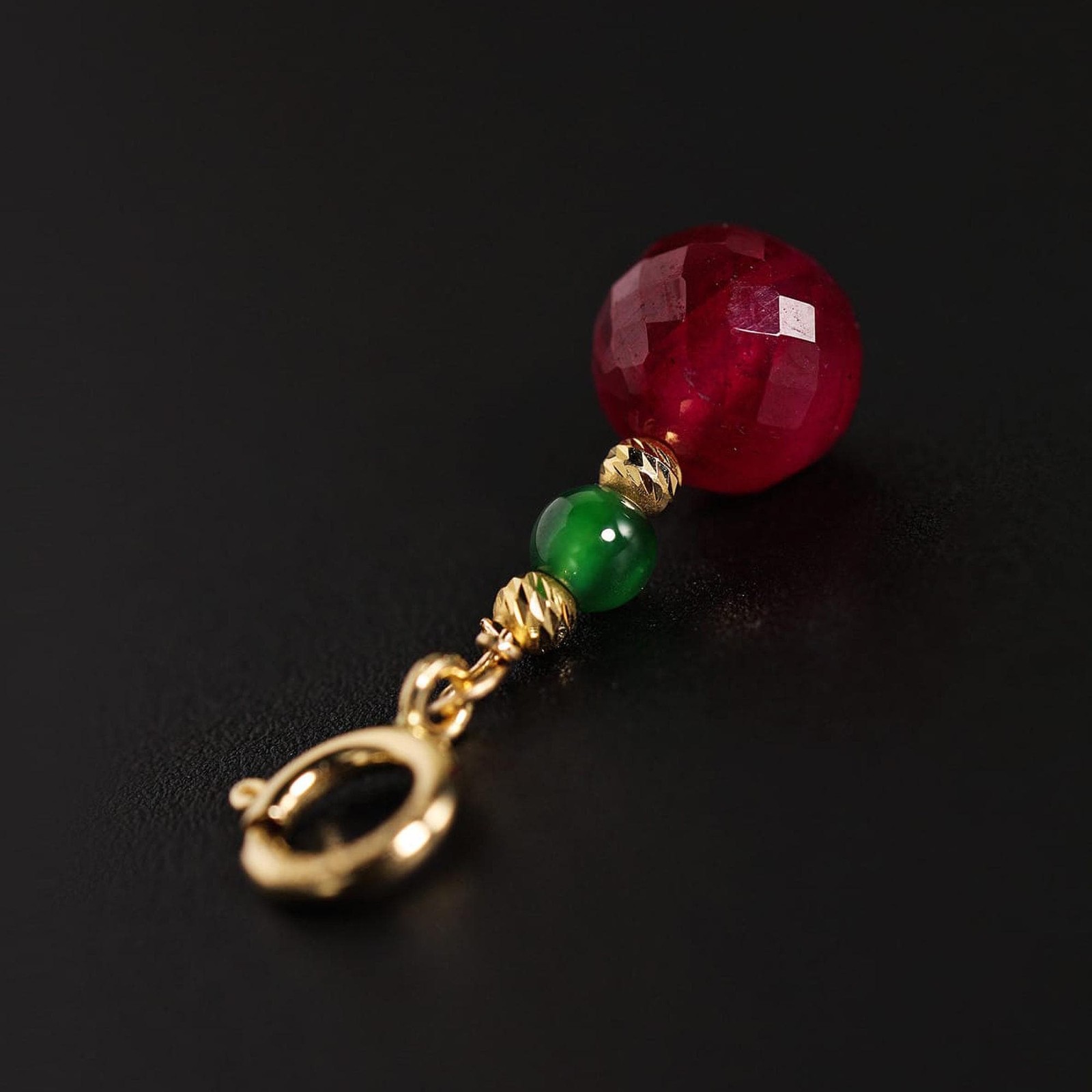 18K Gold Ruby Jadeite Pendant, Red & Green Charm Necklace, Fine Jewelry Gift