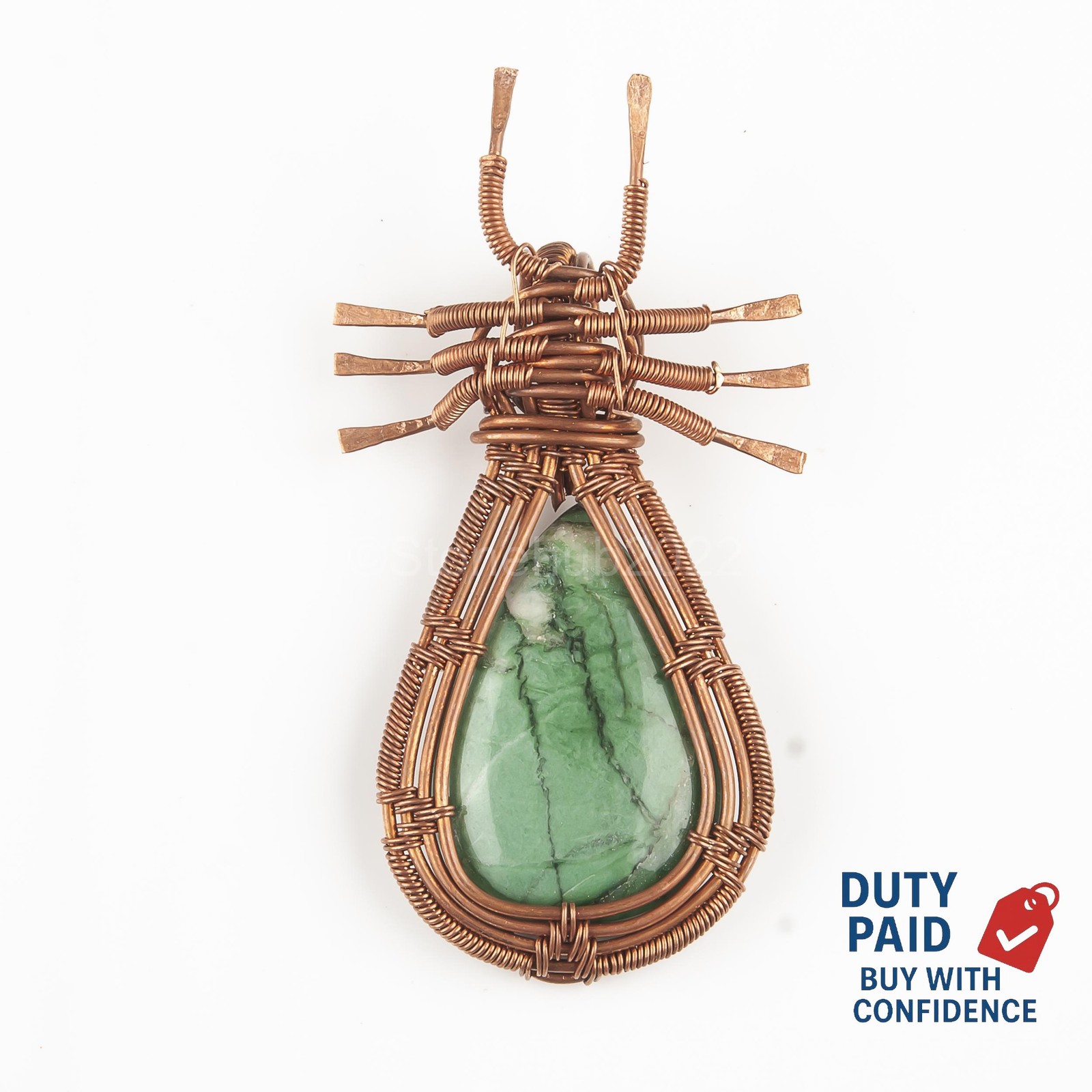 PEAR Genuine Verasite Copper Wife Art Deco Birthday Engagement Wire Wrap Pendant