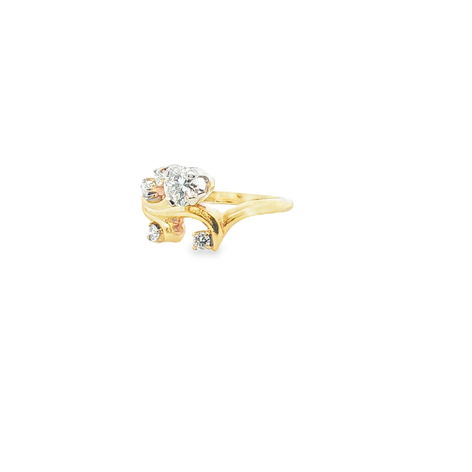 14K Yellow Gold Diamond Swirl Ring 1–1.25 CT Center Size 6.75 Vintage Style