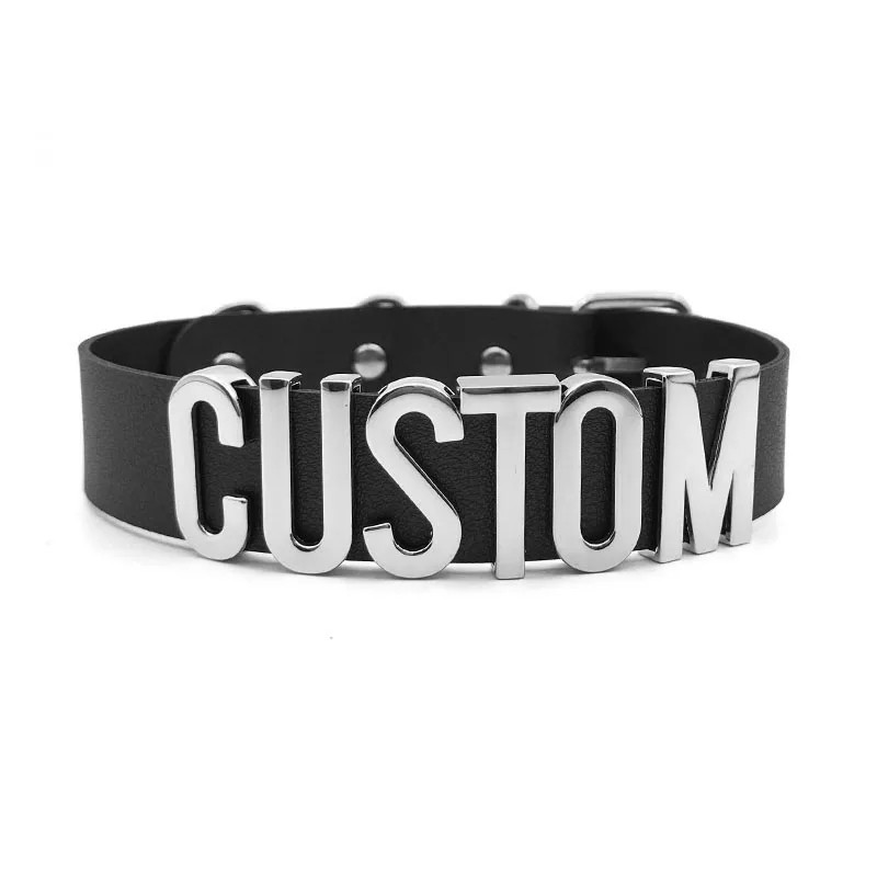 Leather Choker Collar Custom Letter Necklaces For Female YES DADDY HOTWIFE R7