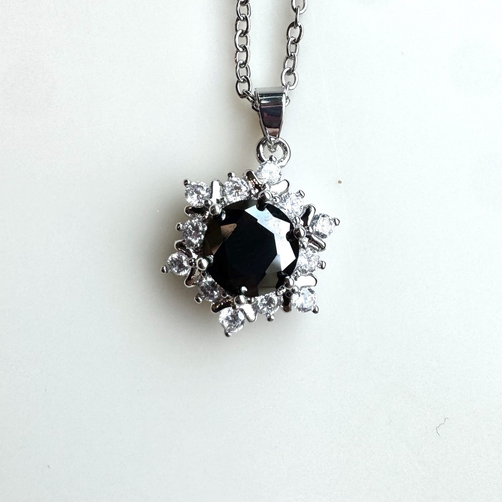 18 in 2 ct Black Moissanite Necklace w/ CZ Halo, Gold Plated Over Brass