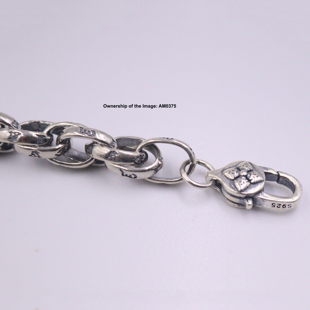 Pure 925 Sterling Silver Men’s Bracelet 8.5mm Six-Word Oval Link Chain 8.26inch