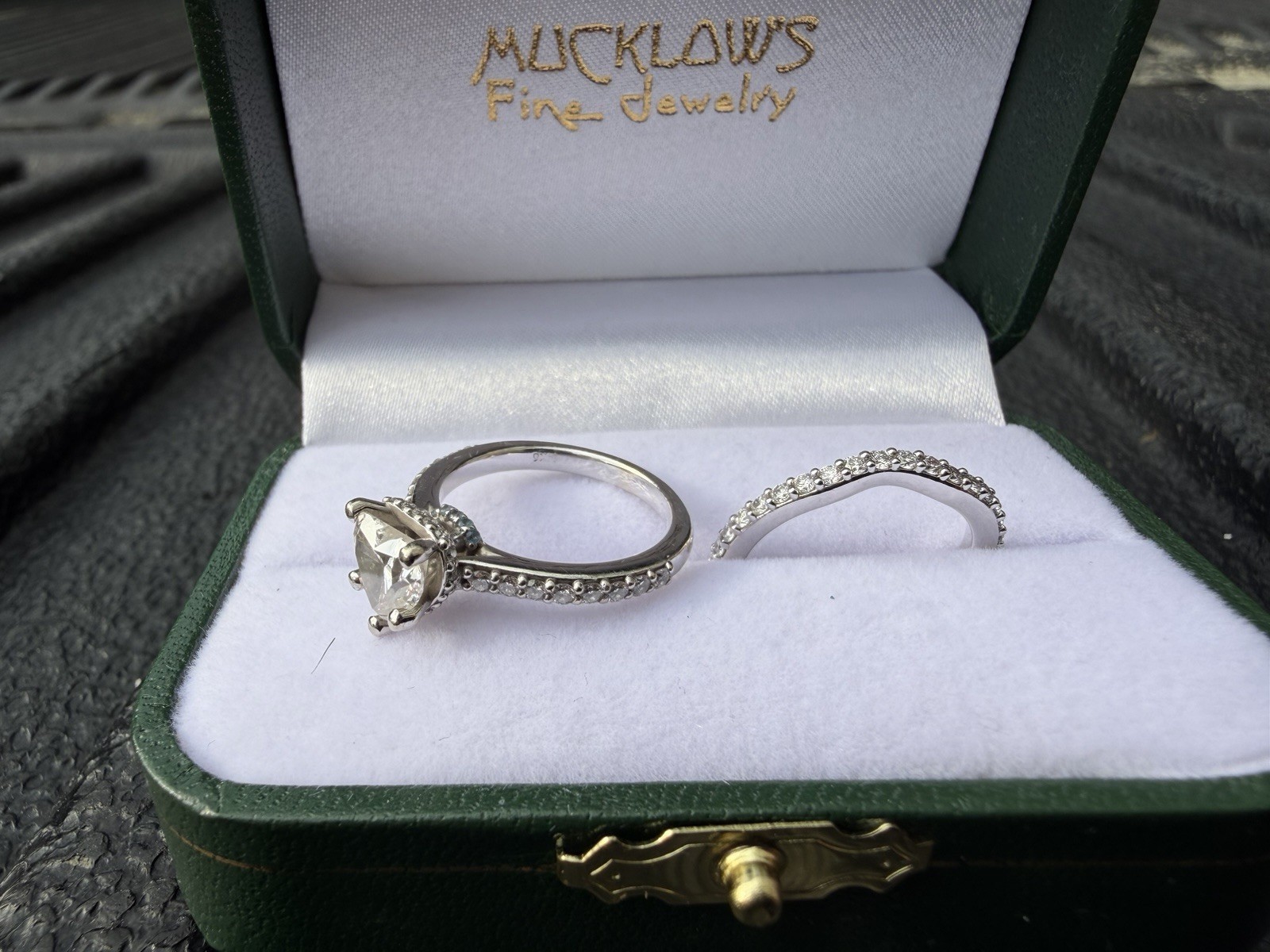 14K White Gold Heart Lab grown Diamond Hidden Halo Ring Set 7