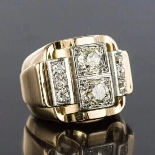 2Ct Real Moissanite Men’s Wedding Band Pinky Ring 14K Yellow Gold Plated Silver