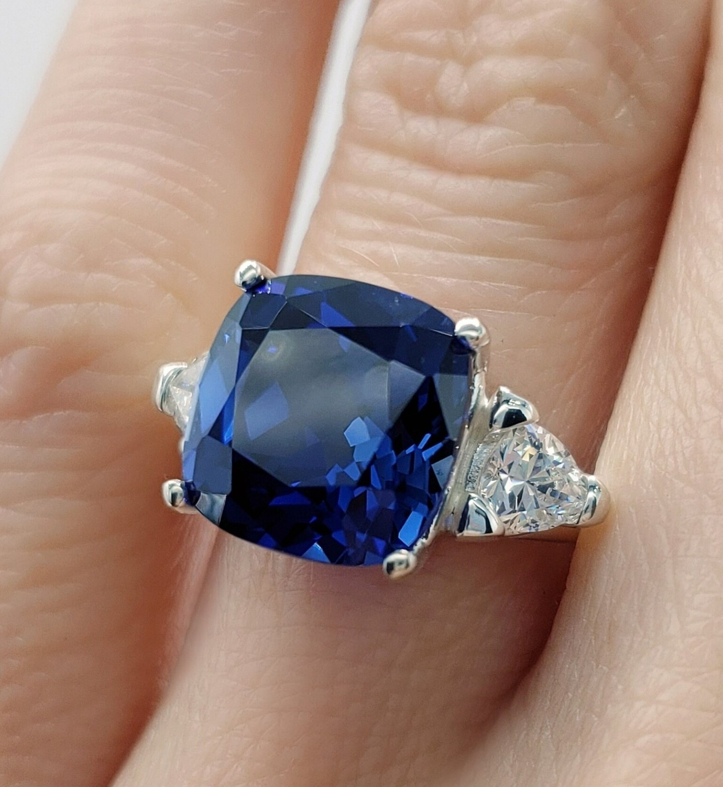 7.50 Ct Cushion Cut Natural Sapphire Diamond Wedding Bridal Ring 14K White Gold