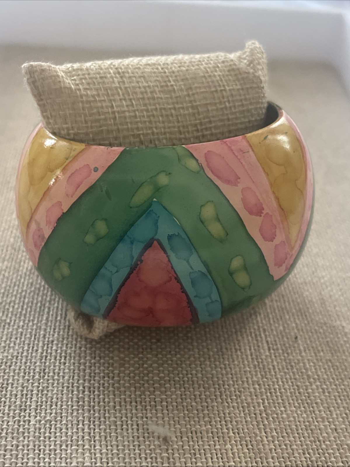 Vintage Multi Color Black Chunky Wide Wooden Bangle Bracelet “Gorgeous”