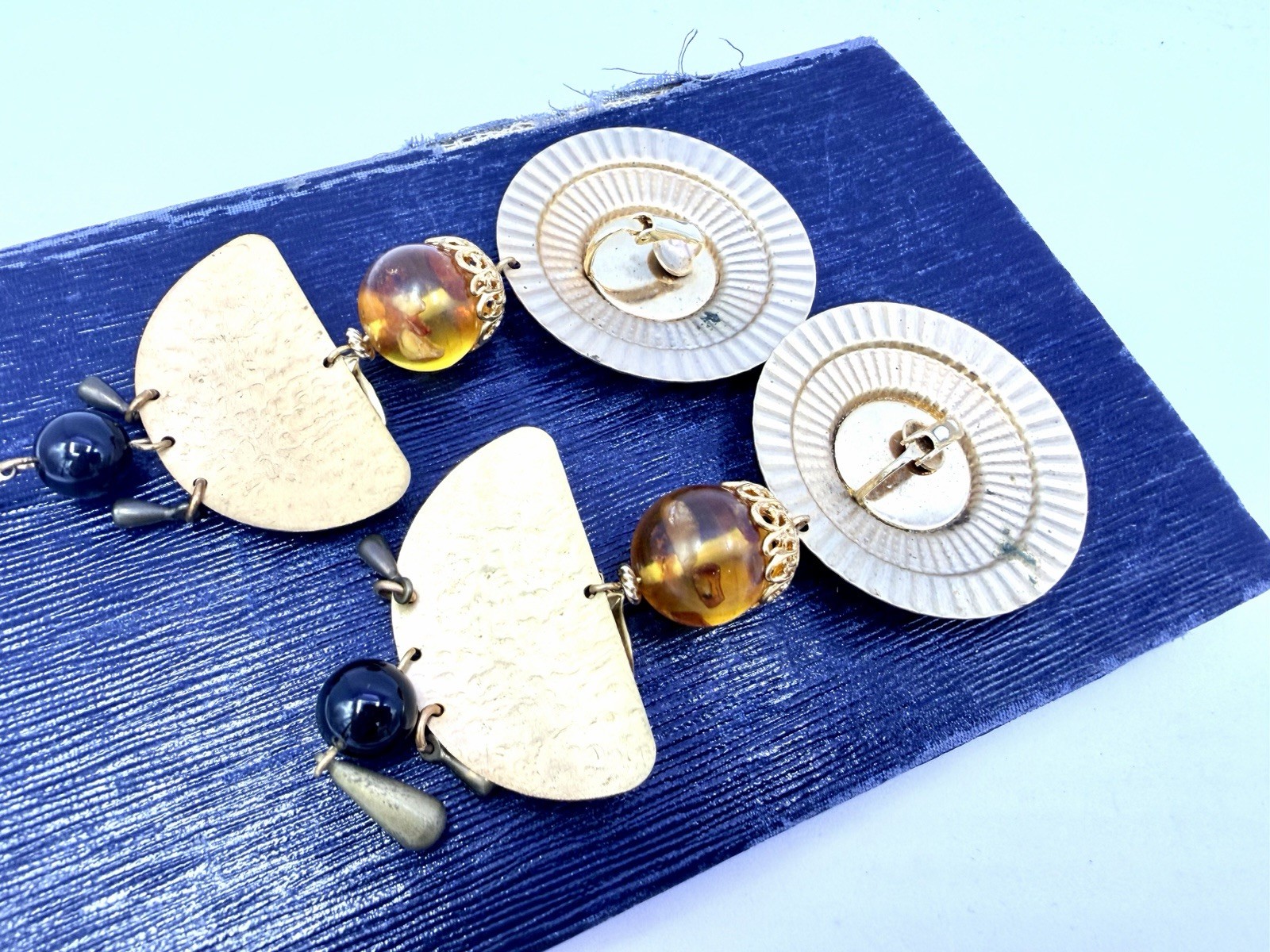 Vintage 1980s Gold Tone Brass Egyptian Revival Earrings Imperfect NOS RO-DO HG