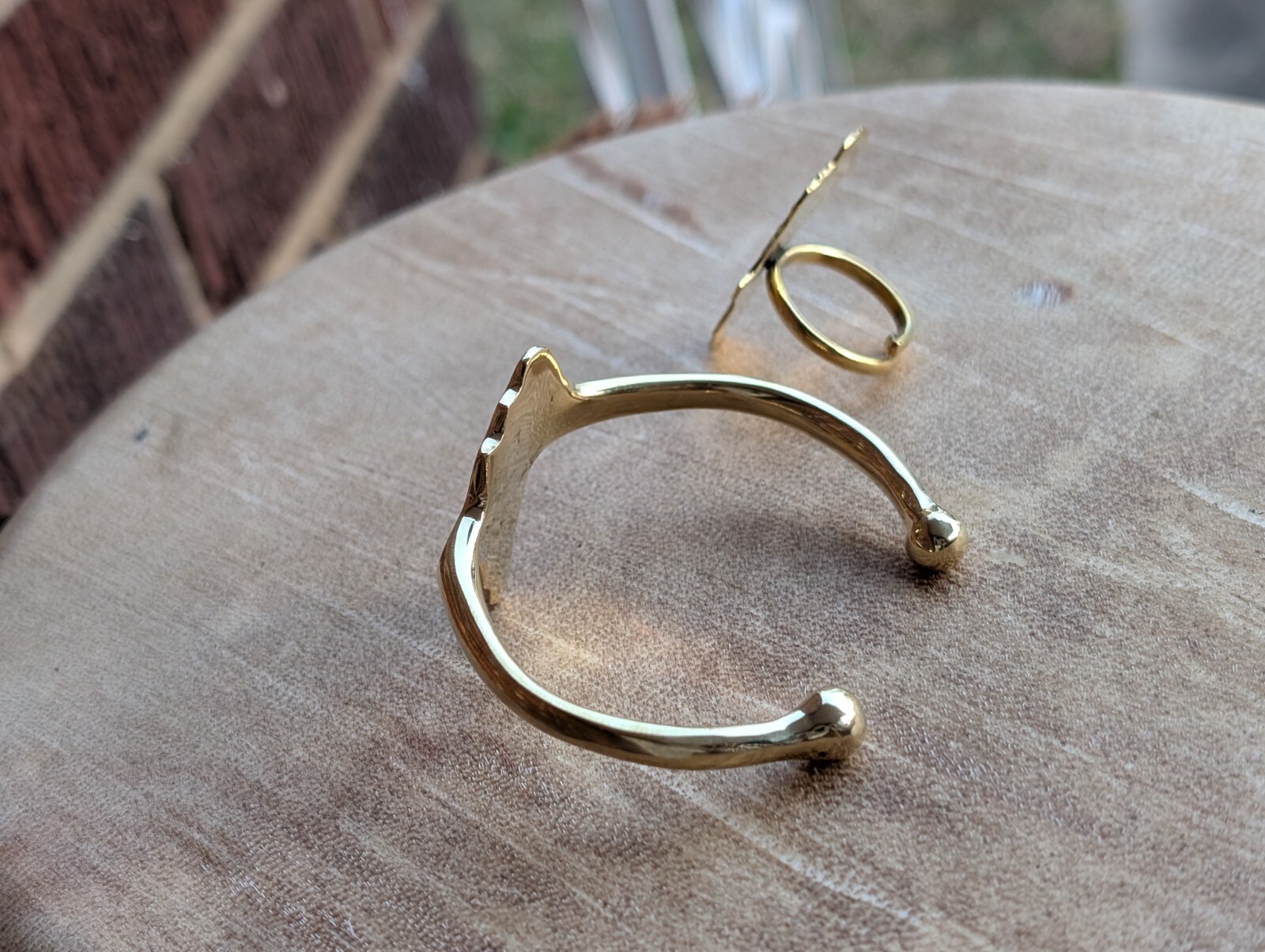 Gold Brass Africa-shaped Bangle & Ring Set -Handmade in Kenya-Adjustable Ring