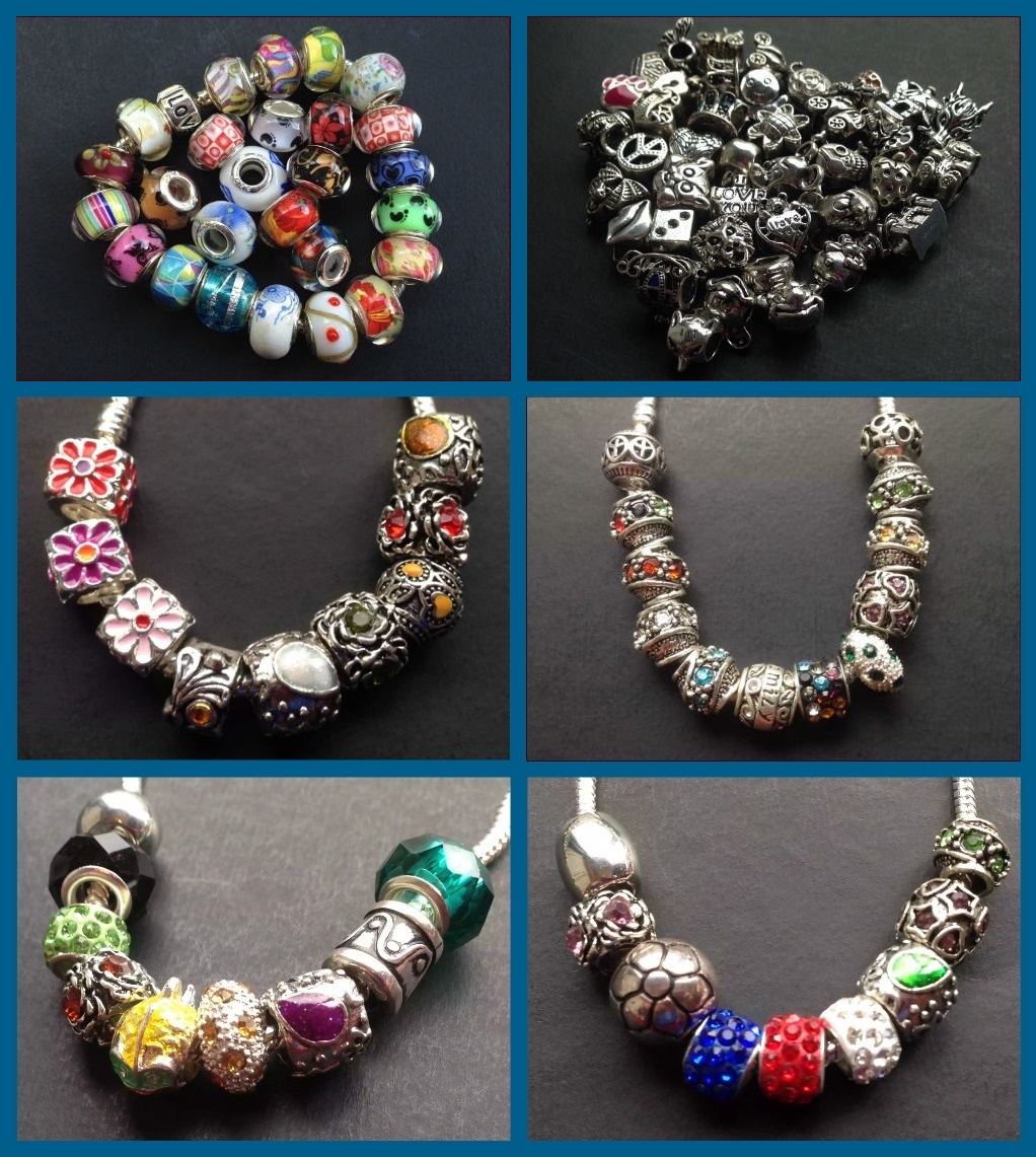 30pcs Mixed Colorful European Bracelet Charms Beads Glass Sliders Spacers Silver